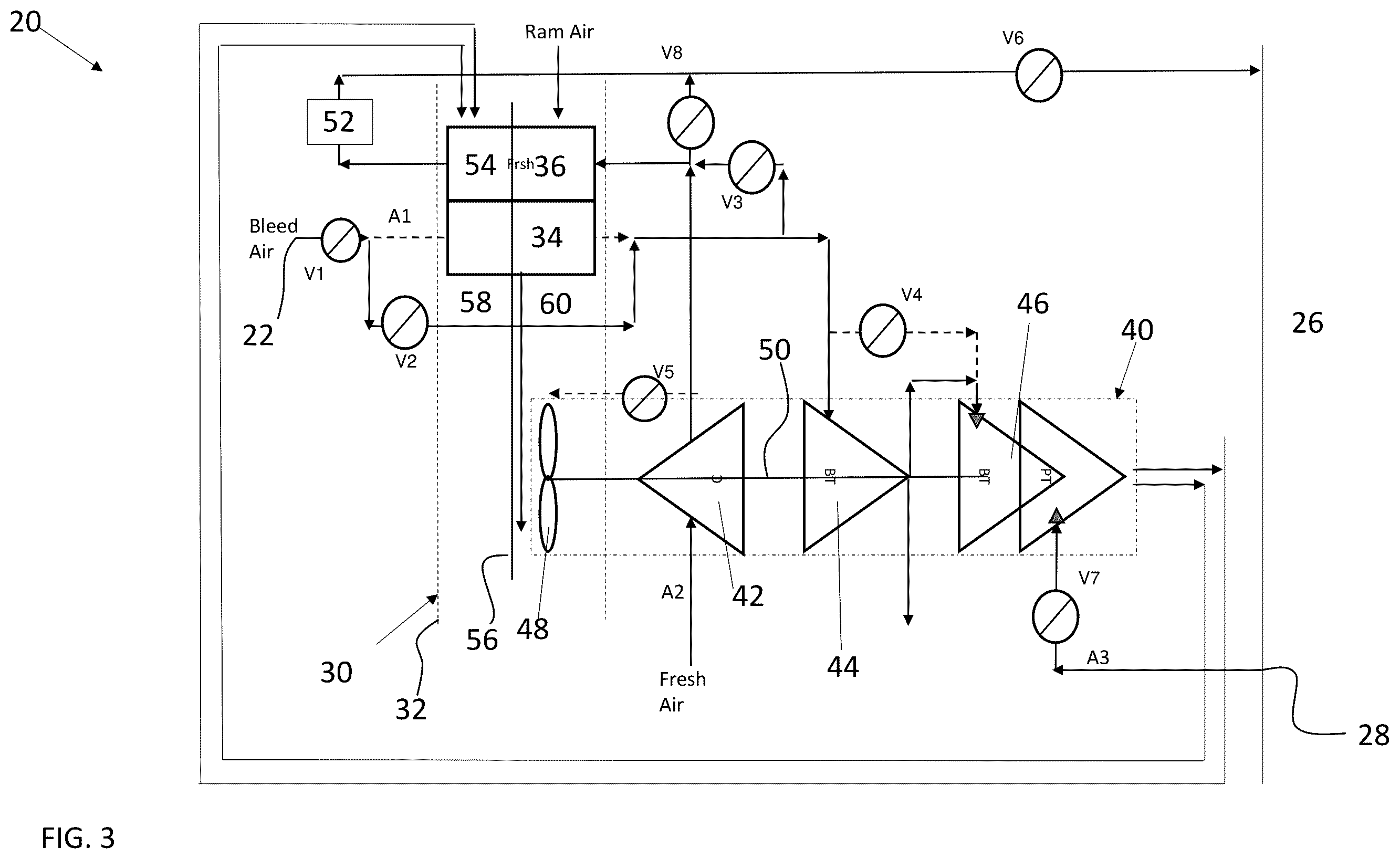 Patent US12139260 Figure 3 – Ambient air architecture with single ACM without an ambient turbine