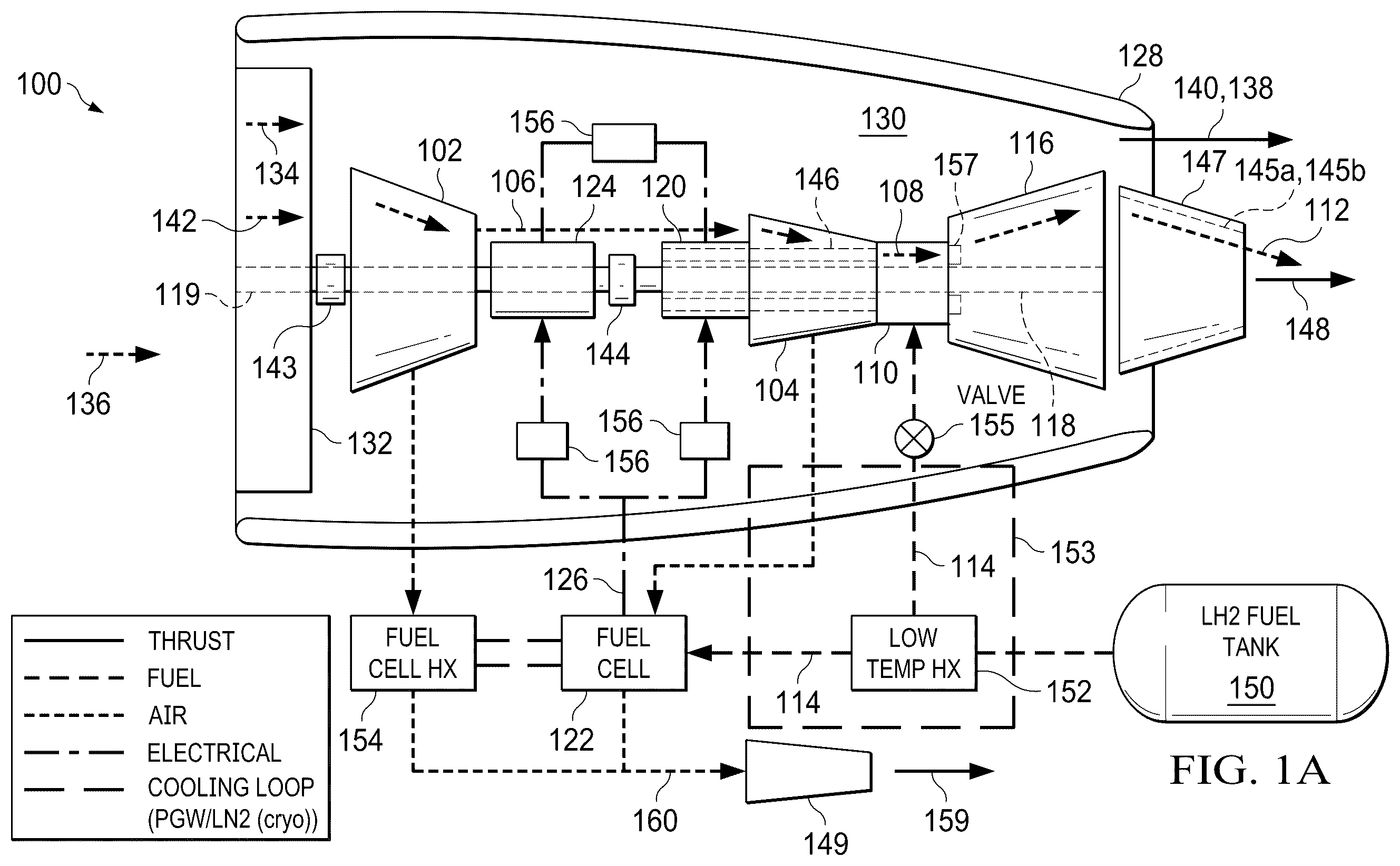 Patent US12139264 Figure 1 – Hybrid electric hydrogen fuel cell engine