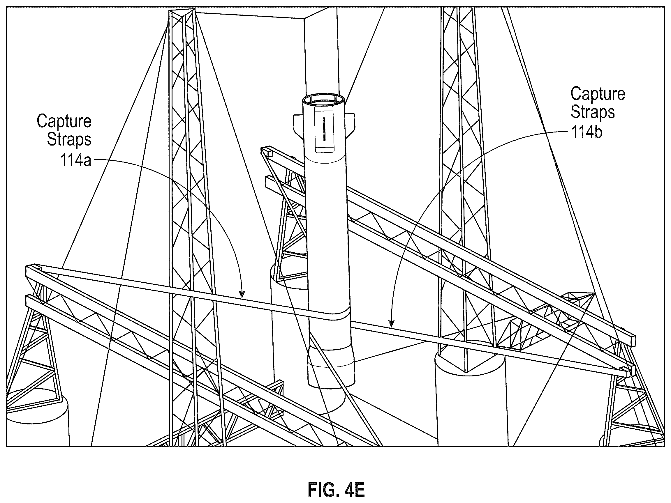 Patent US12139278 Figure 10 – System for receiving a descending rocket on a semisubmersible vessel using a suspended cable