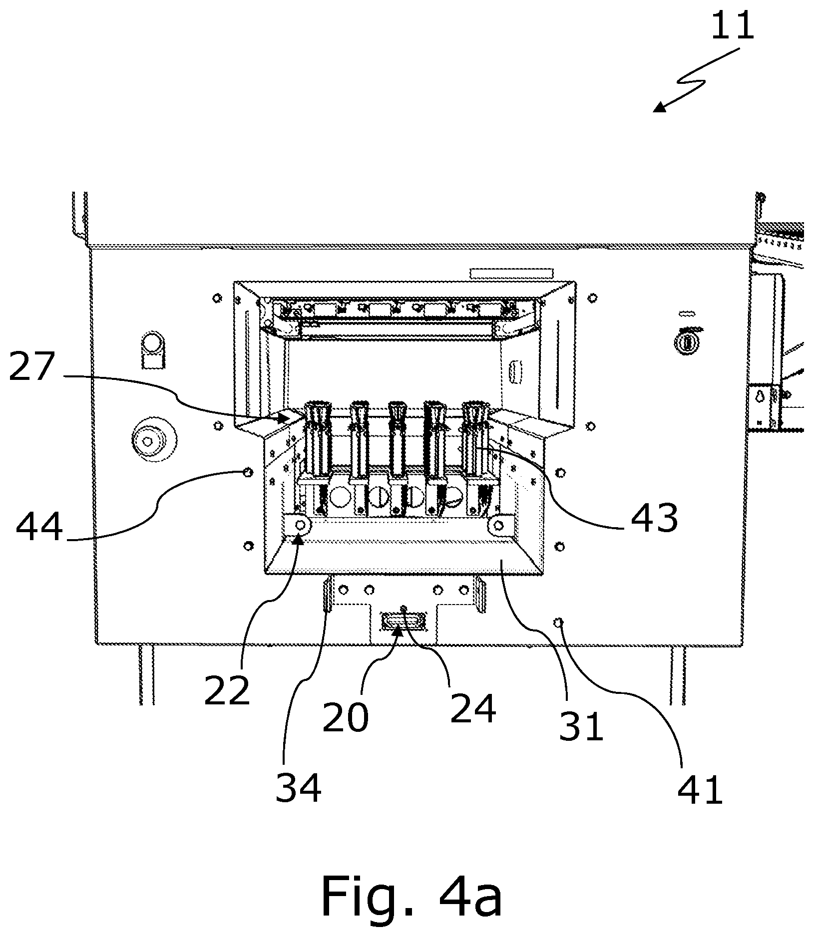 Patent US12139288 Figure 11 – Packaging machine comprising an integrated cleaning aid