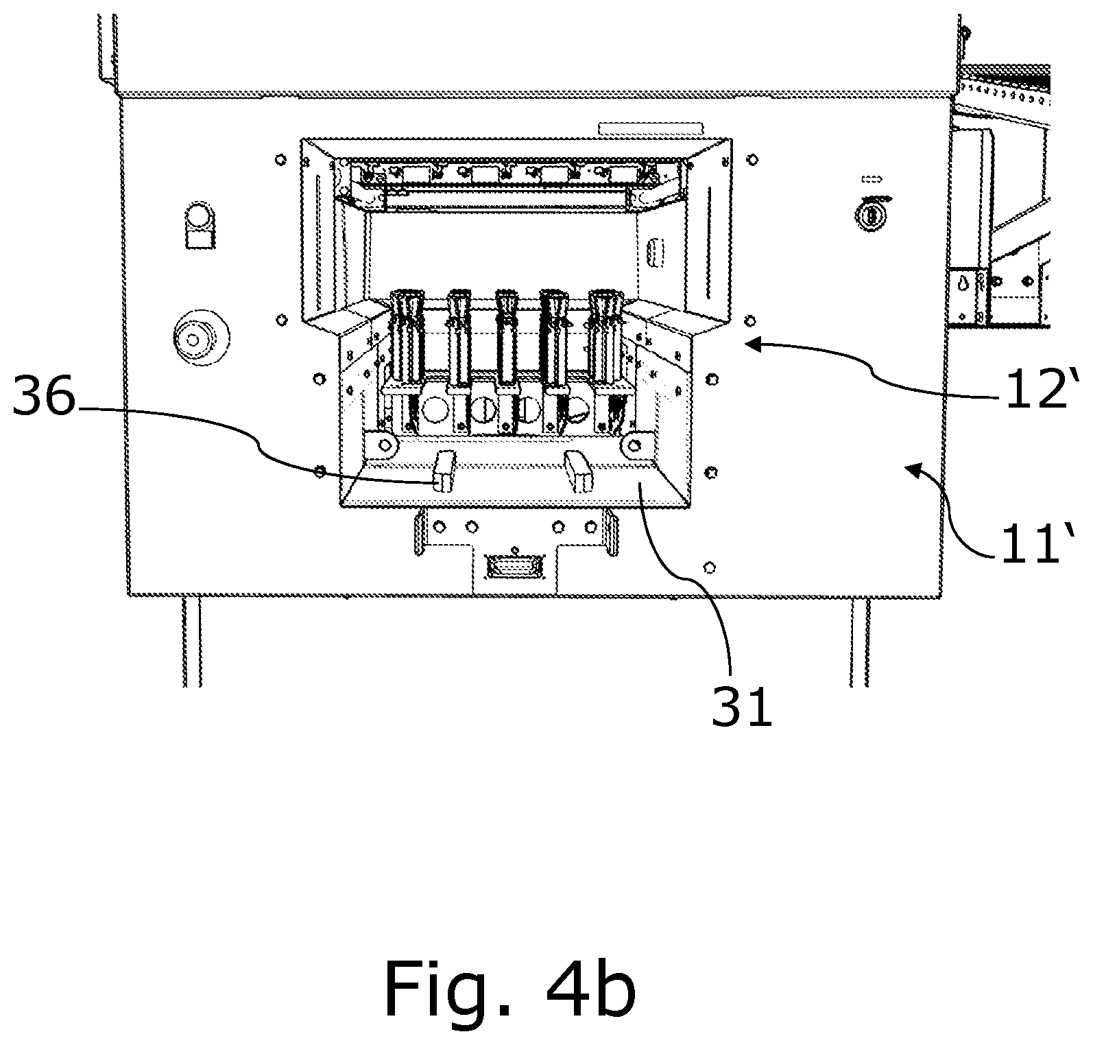 Patent US12139288 Figure 12 – Packaging machine comprising an integrated cleaning aid
