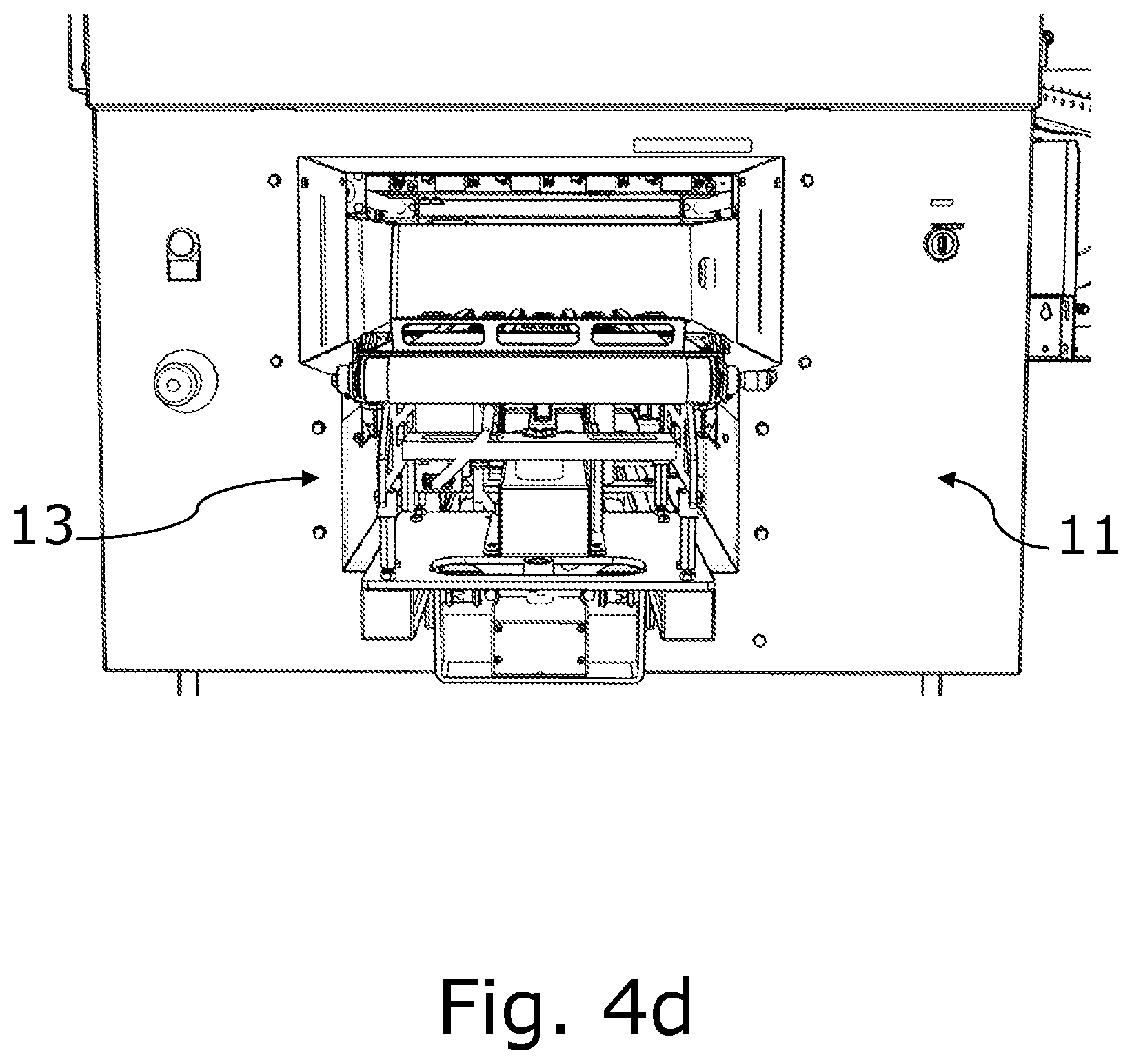 Patent US12139288 Figure 14 – Packaging machine comprising an integrated cleaning aid