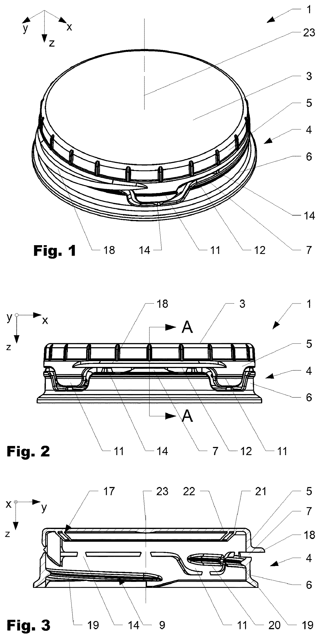 Patent US12139306 Figure 1 – Hinged closure