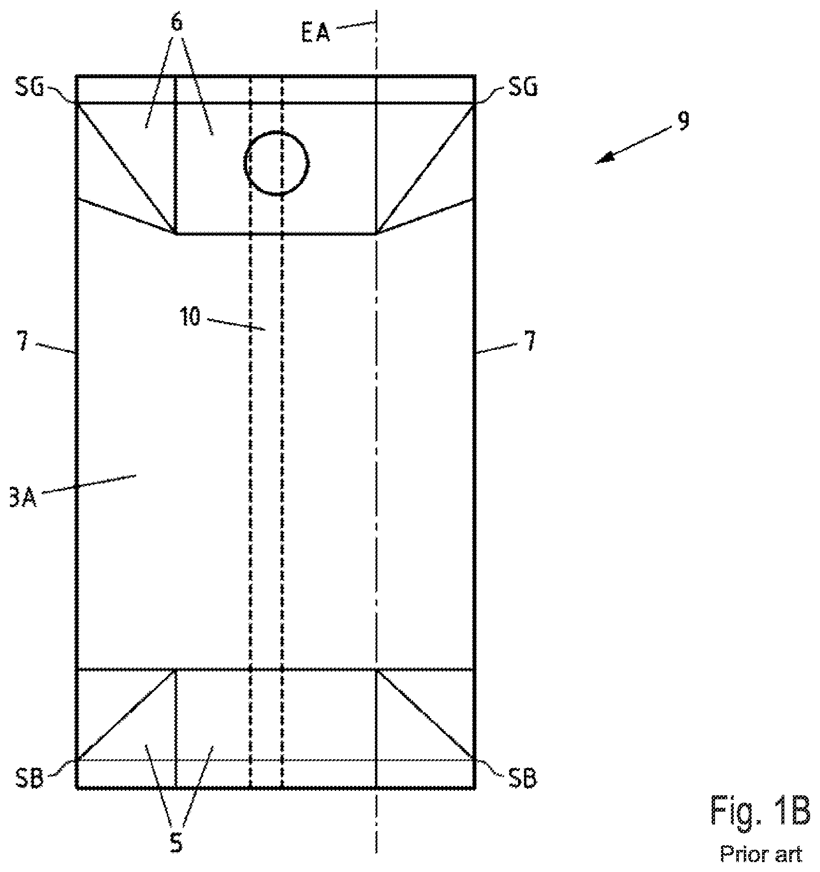 Patent US12139310 Figure 2 – Flat-shaped composite material, package sleeve and package with curved edges
