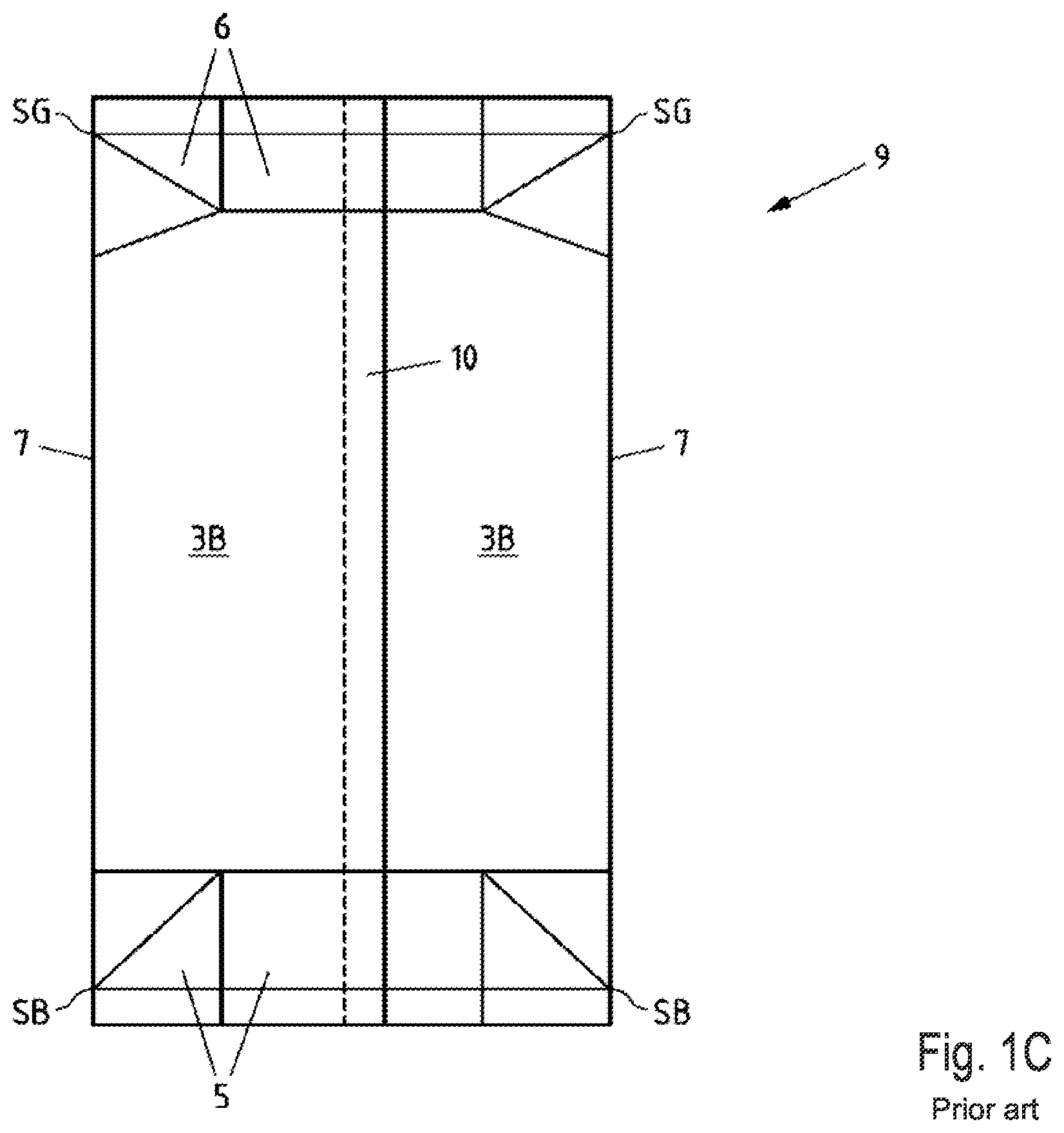 Patent US12139310 Figure 3 – Flat-shaped composite material, package sleeve and package with curved edges