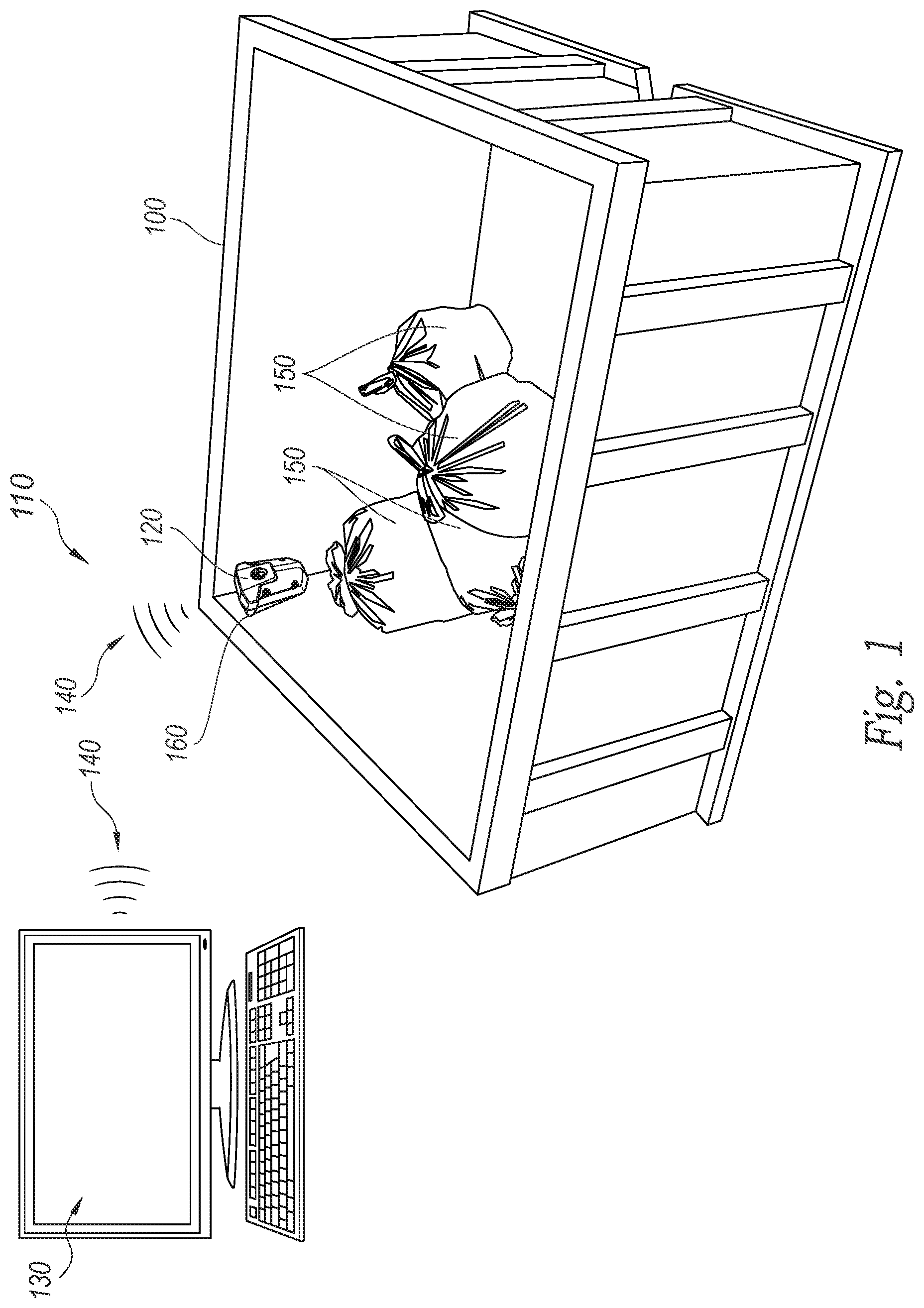 Patent US12139326 Figure 1 – Monitoring fullness of containers
