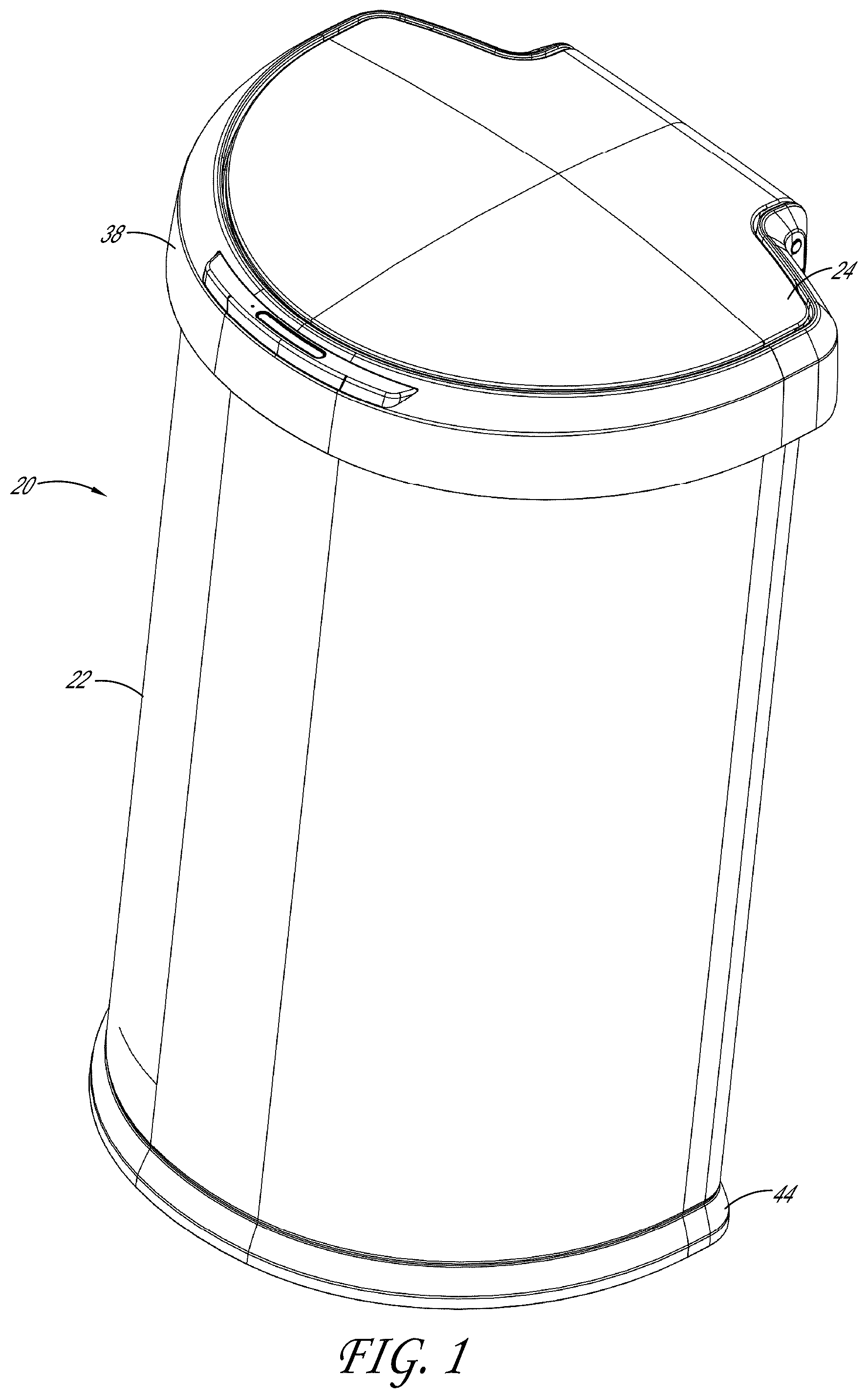 Patent US12139328 Figure 1 – Ultrasonic sensing trash can