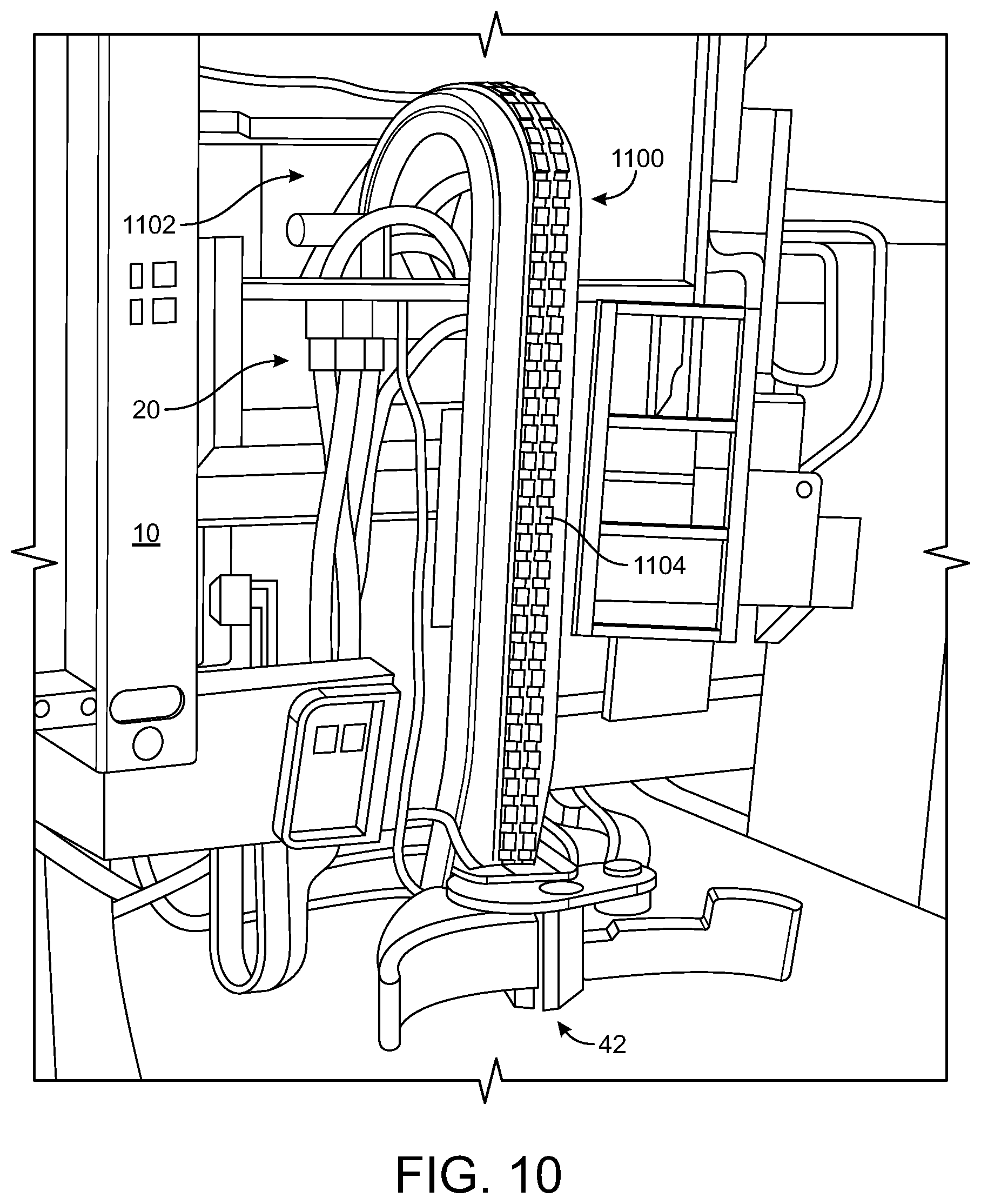 Patent US12139329 Figure 8 – Refuse vehicle with electric lift