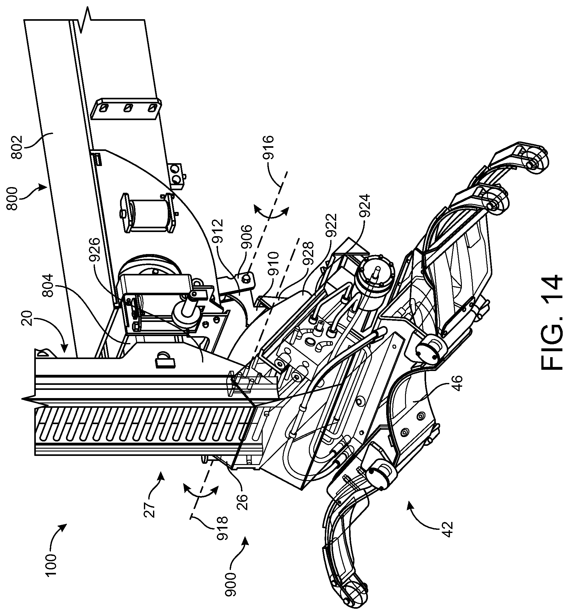 Patent US12139329 Figure 12 – Refuse vehicle with electric lift