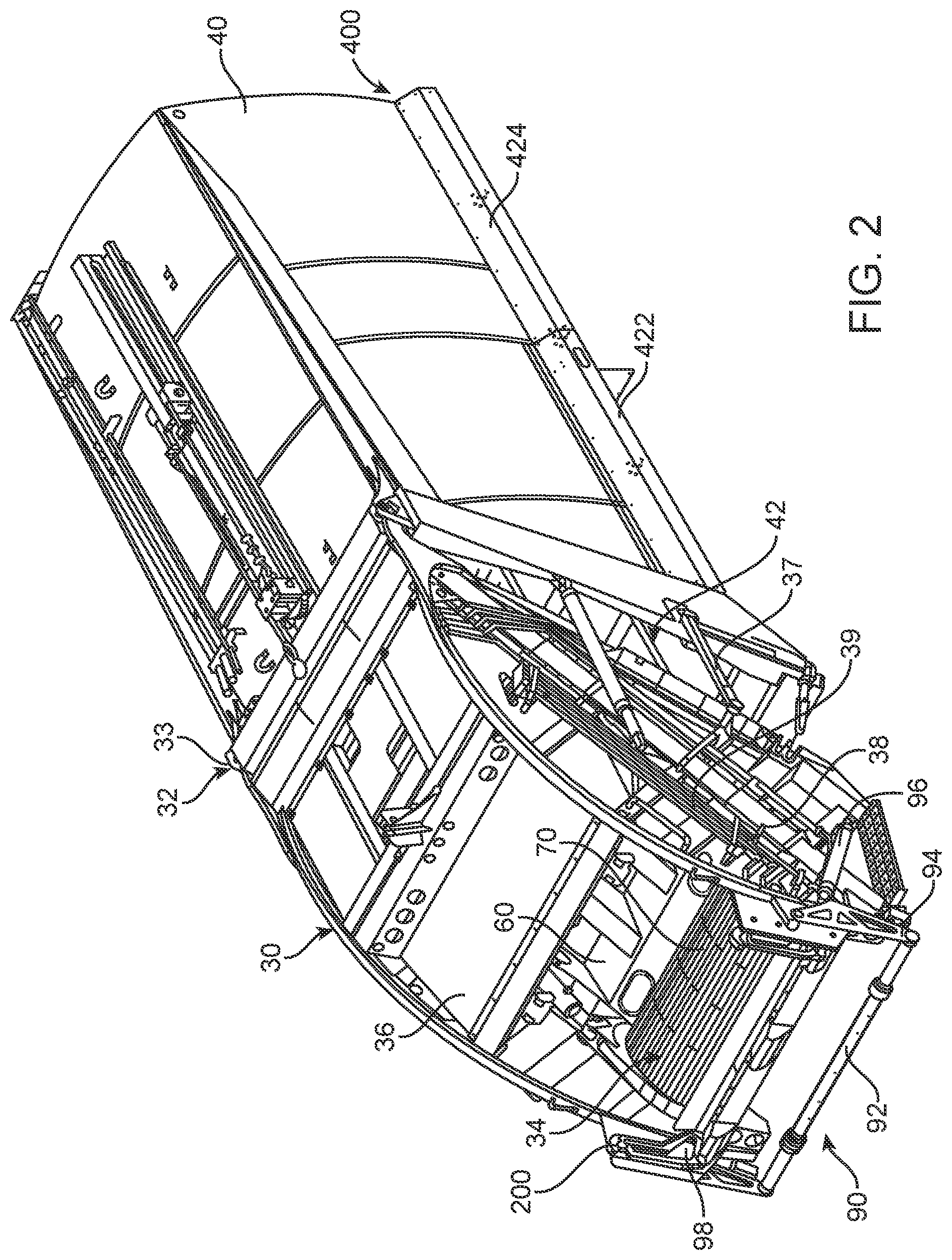 Patent US12139330 Figure 2 – Refuse collection vehicle having slide and sweep mechanism with bolt-in bushings