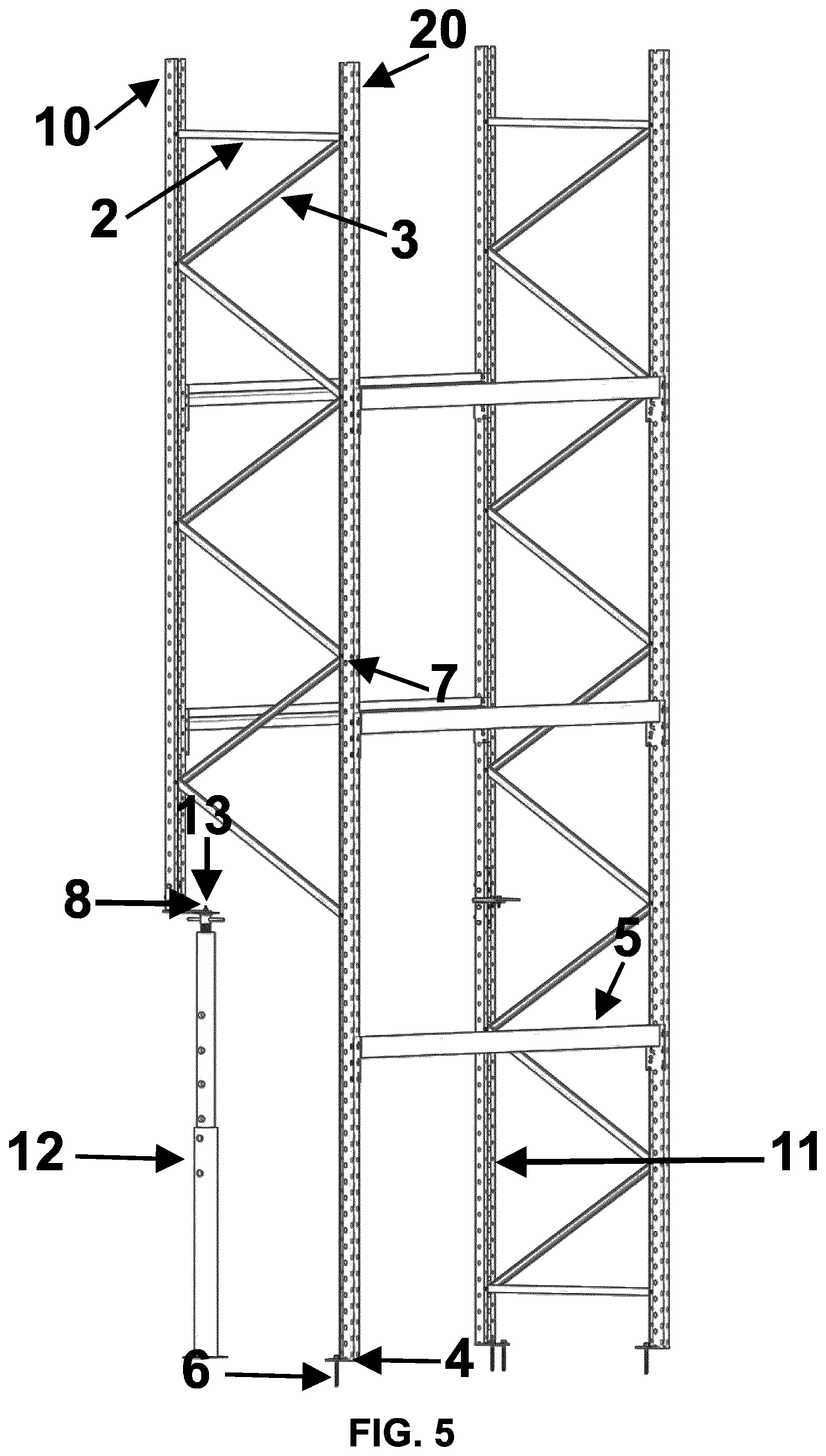 Patent US12139332 Figure 5 – Bolted rack bracket assembly and repair process