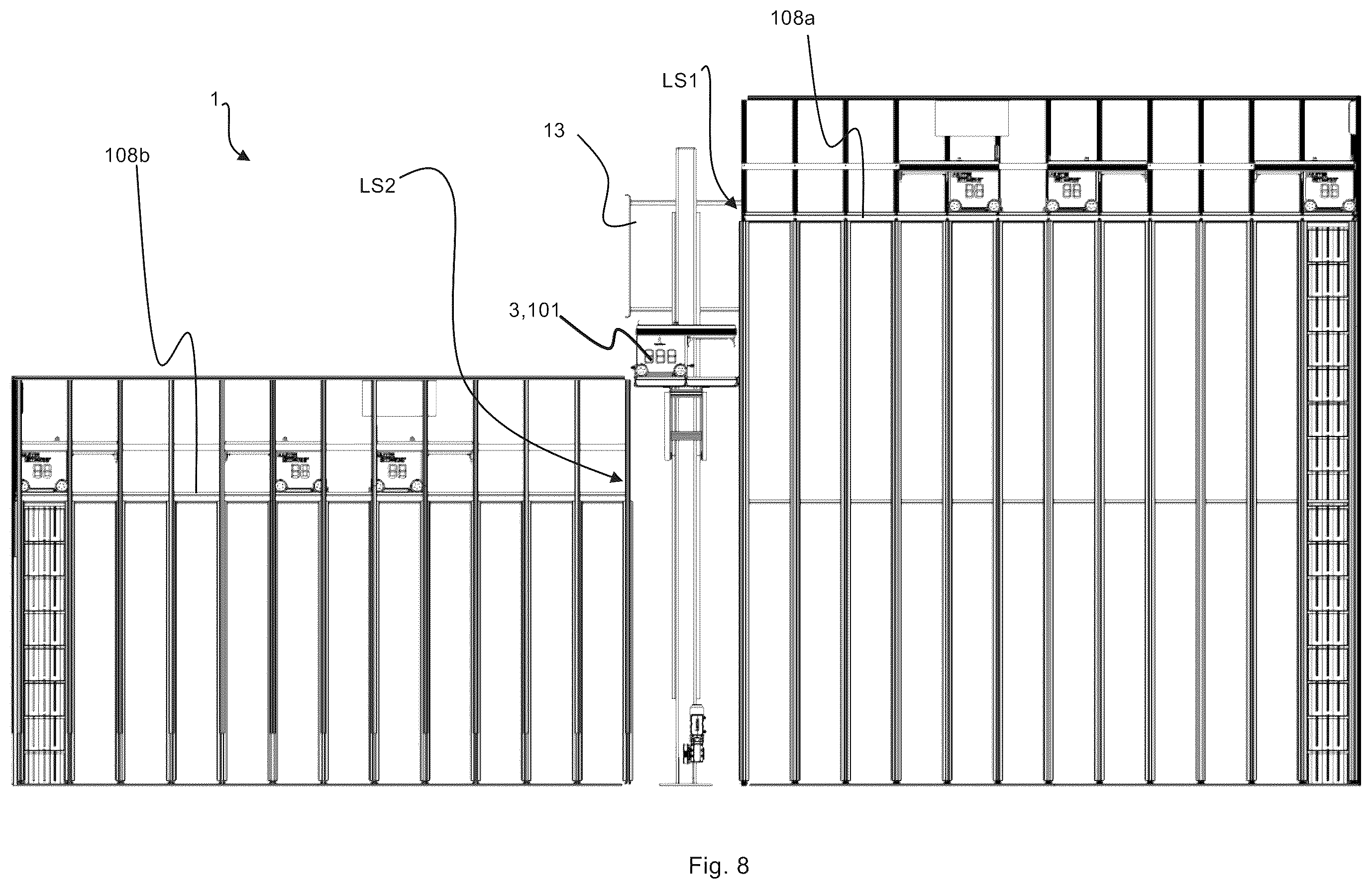 Patent US12139336 Figure 6 – Transport of container handling vehicles between storage grids of different heights