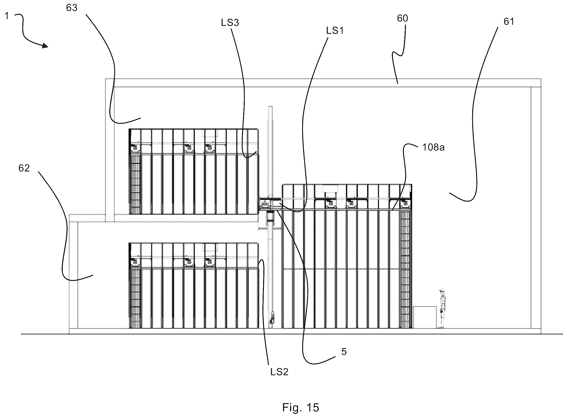 Patent US12139336 Figure 13 – Transport of container handling vehicles between storage grids of different heights