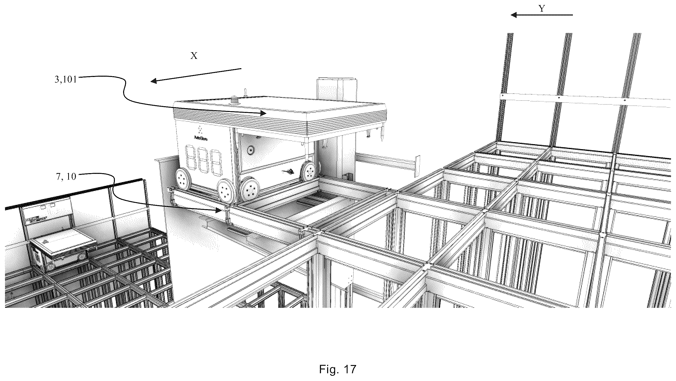 Patent US12139336 Figure 15 – Transport of container handling vehicles between storage grids of different heights