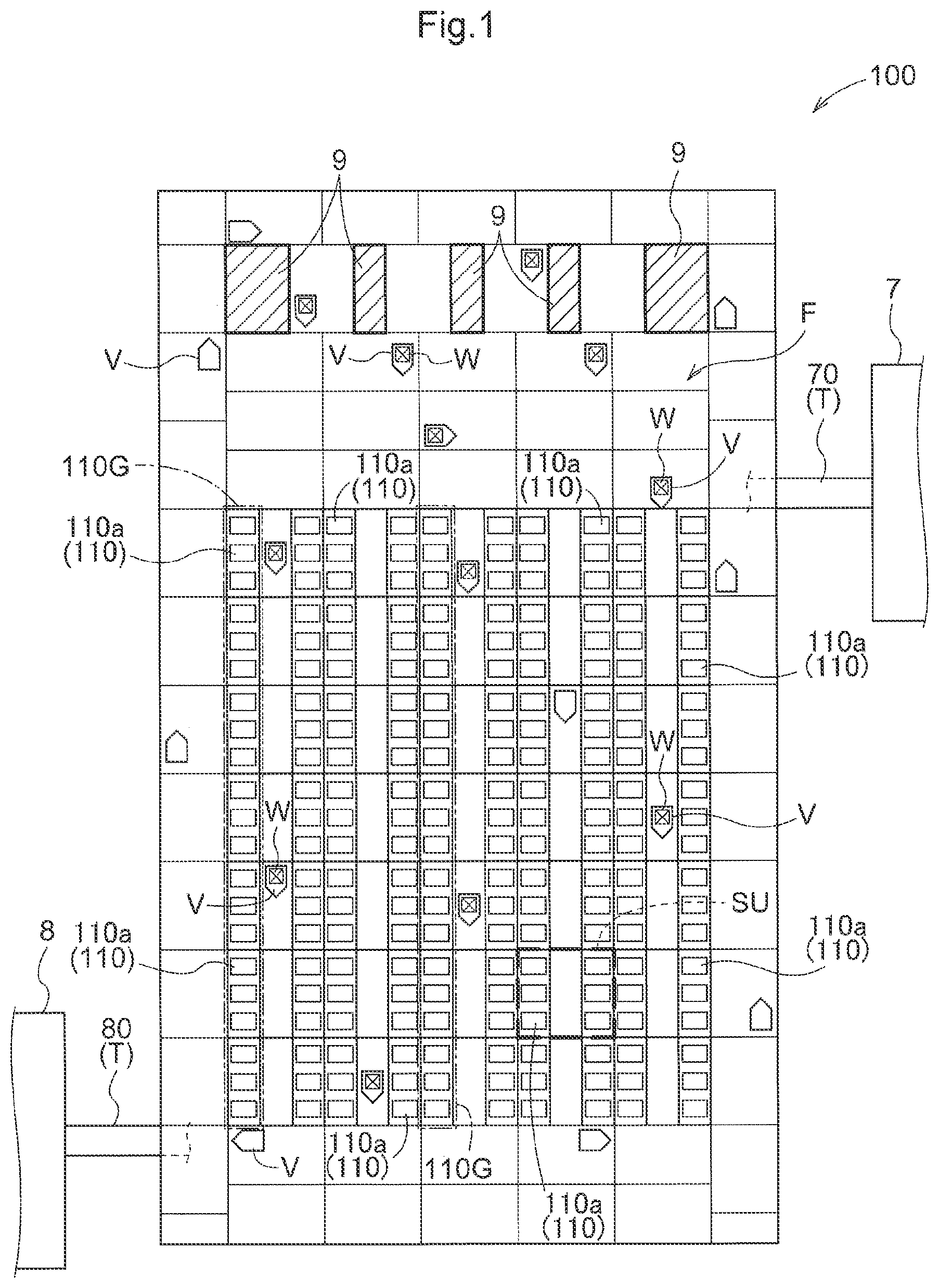 Patent US12139346 Figure 1 – Article transport facility