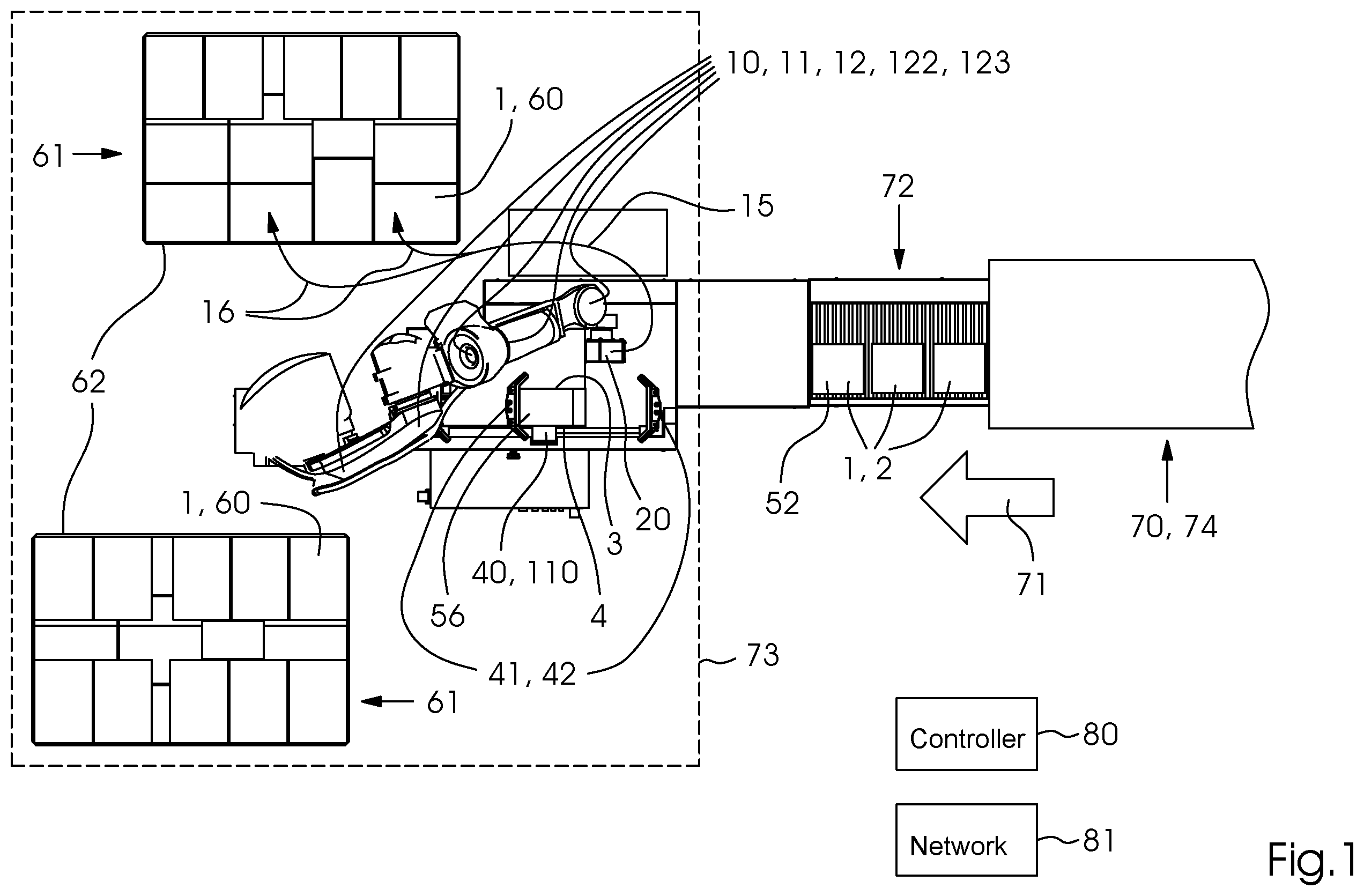 Patent US12139351 Figure 1 – Method of moving a stack of products using a robot