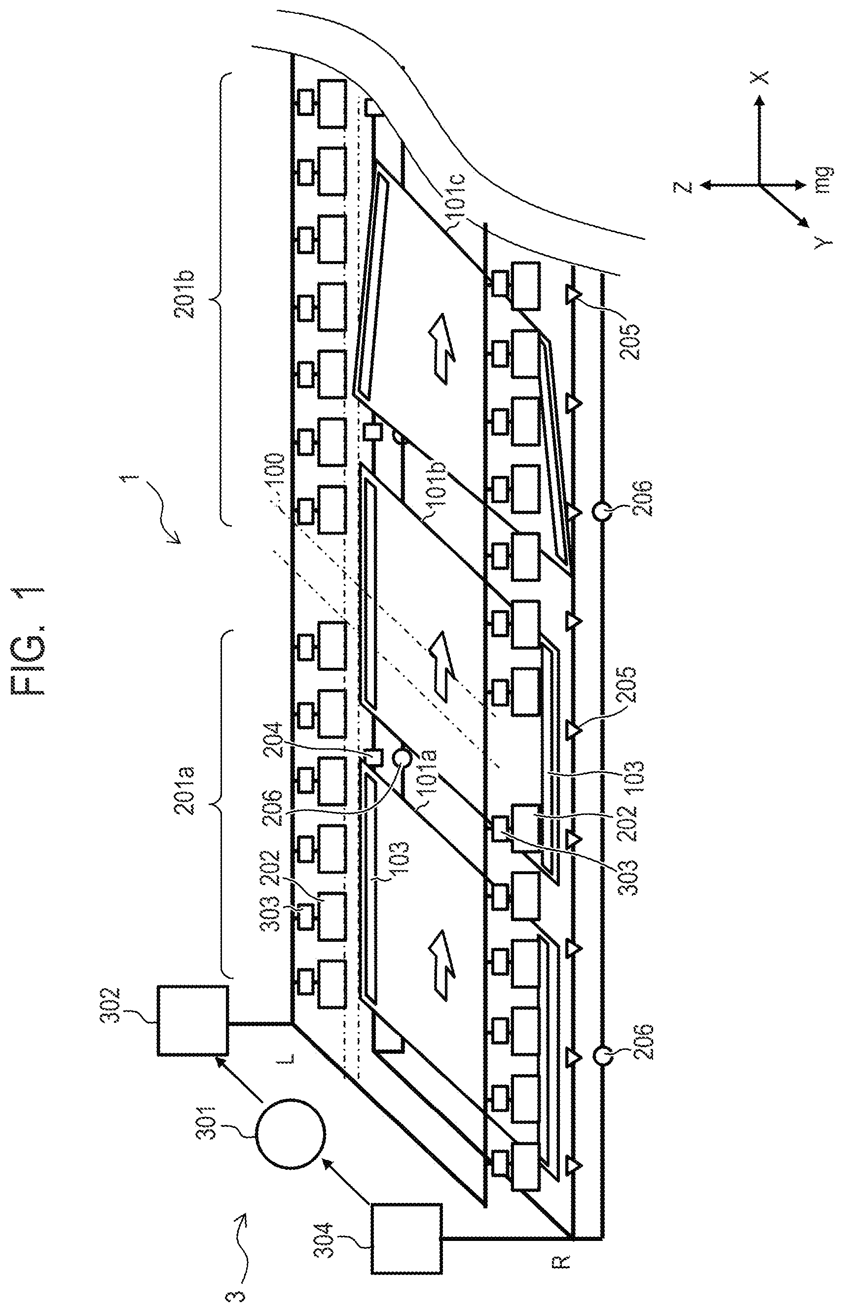 Patent US12139352 Figure 1 – Transport system, processing system, method for manufacturing article, and motor