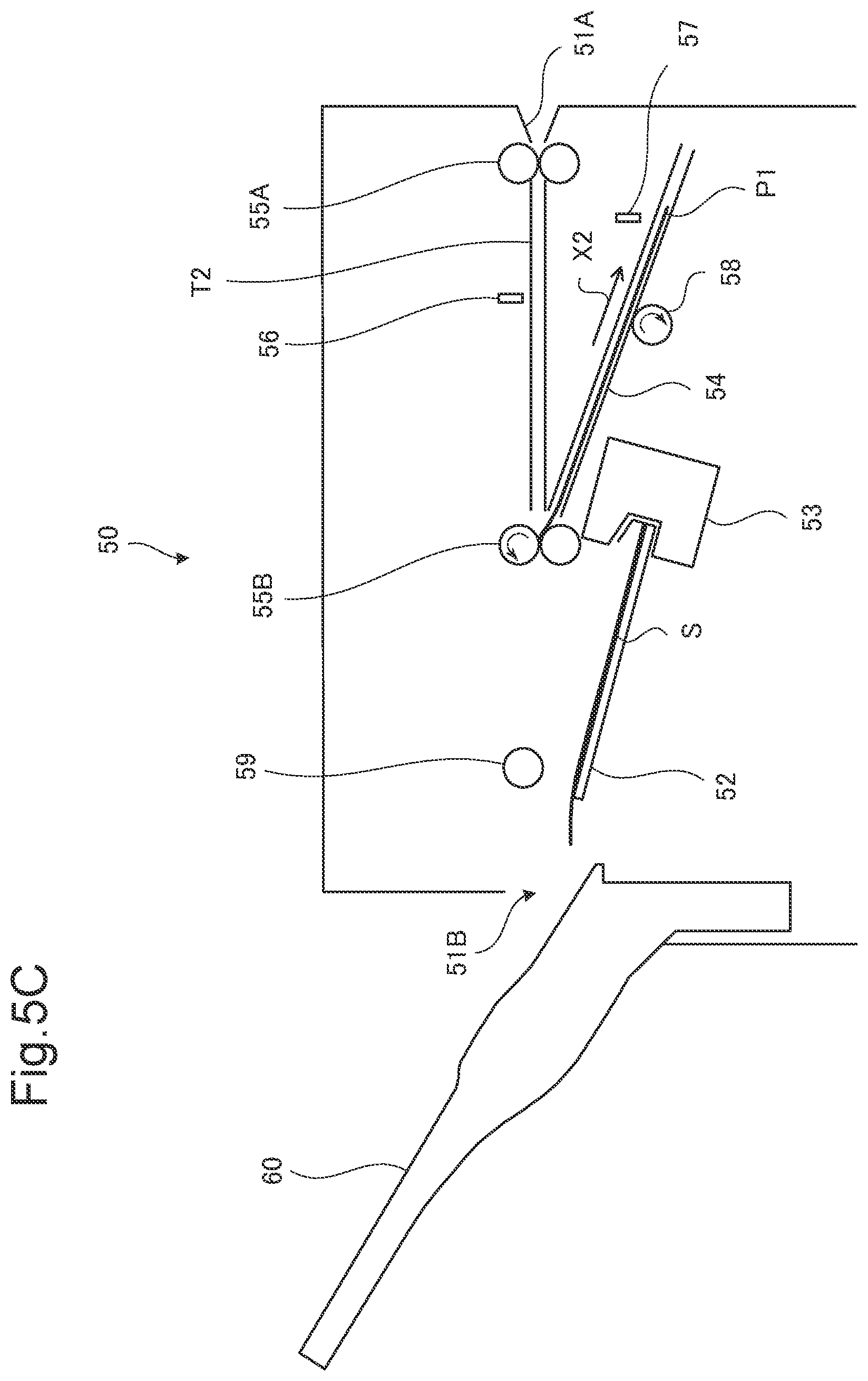 Patent US12139360 Figure 8 – Postprocessing device that transports preceding recording medium on sidetrack, with following recording medium transported along sheet transport path stacked on preceding one, to processing tray, and image forming system