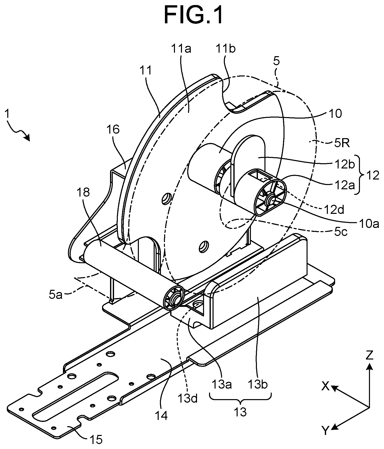 Patent US12139365 Figure 1 – Roll support device