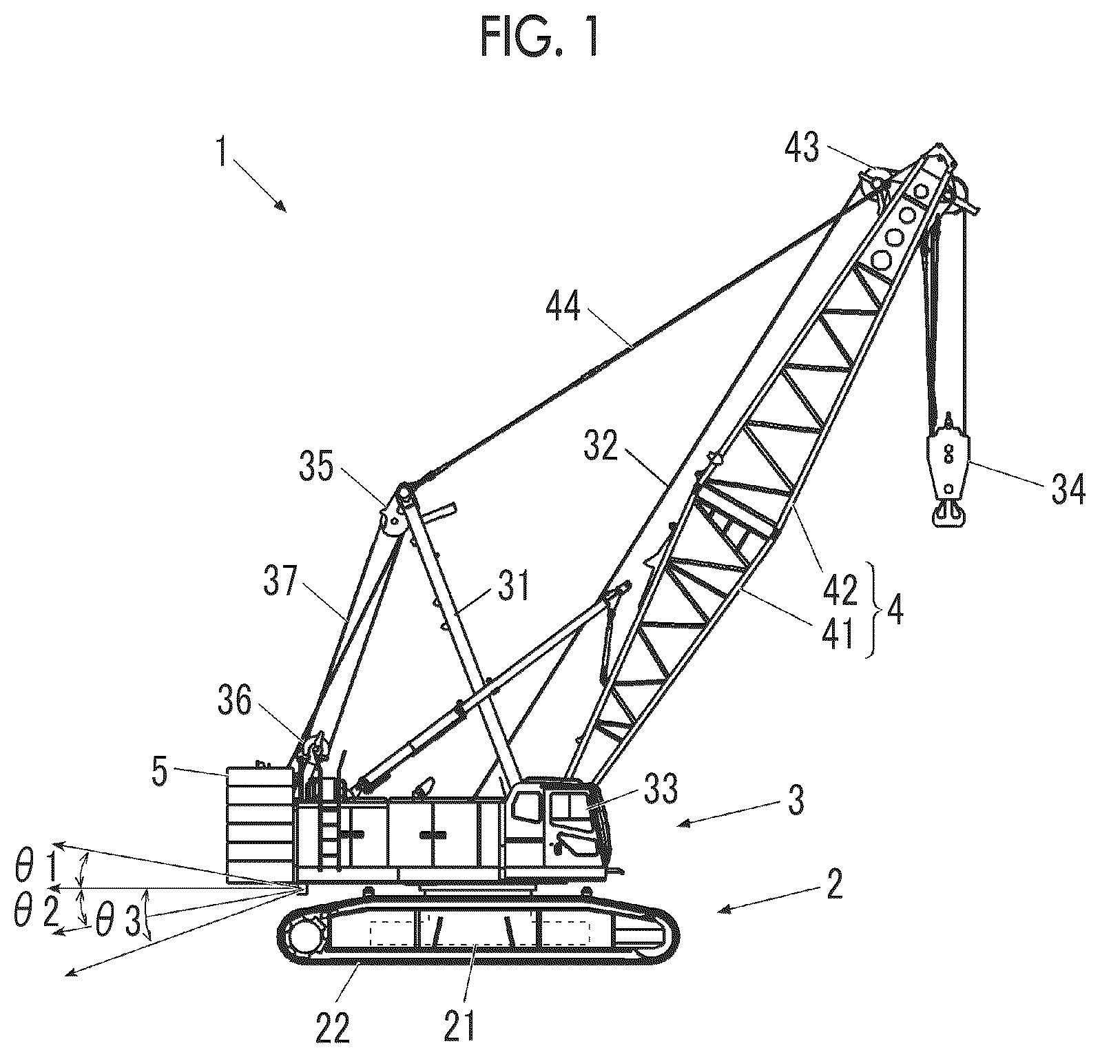 Patent US12139375 Figure 1 – Crane and monitoring device for crane