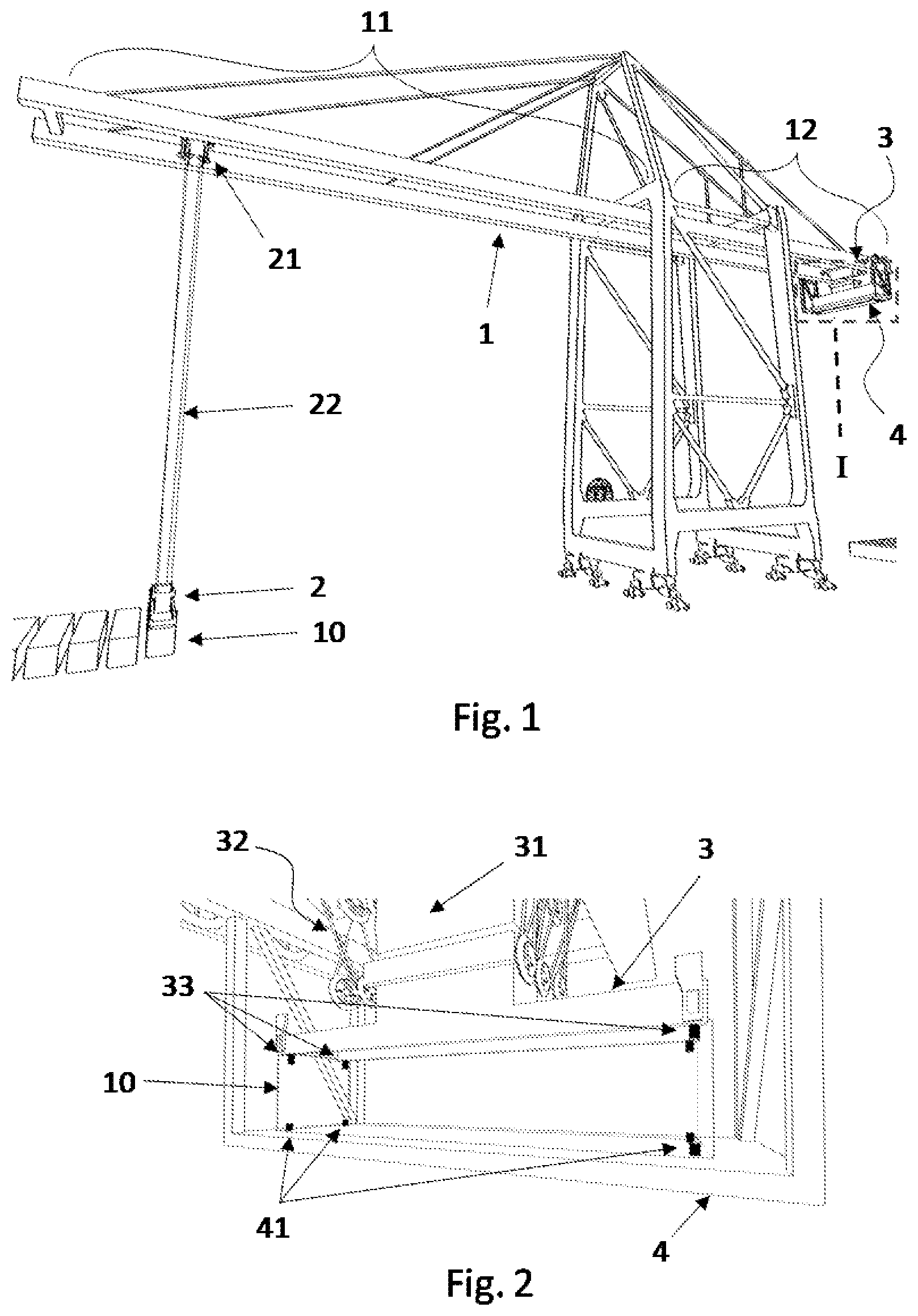 Patent US12139380 Figure 1 – Gantry crane for containers and operating method