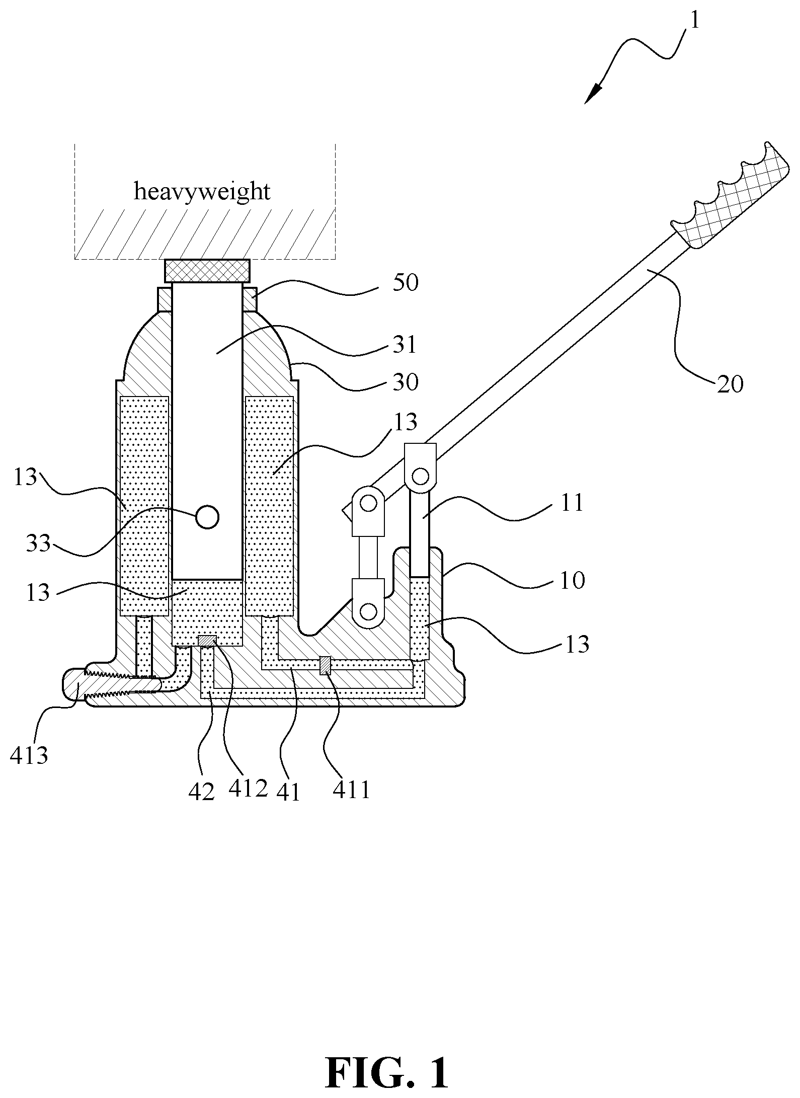 Patent US12139383 Figure 1 – Hydraulic jack