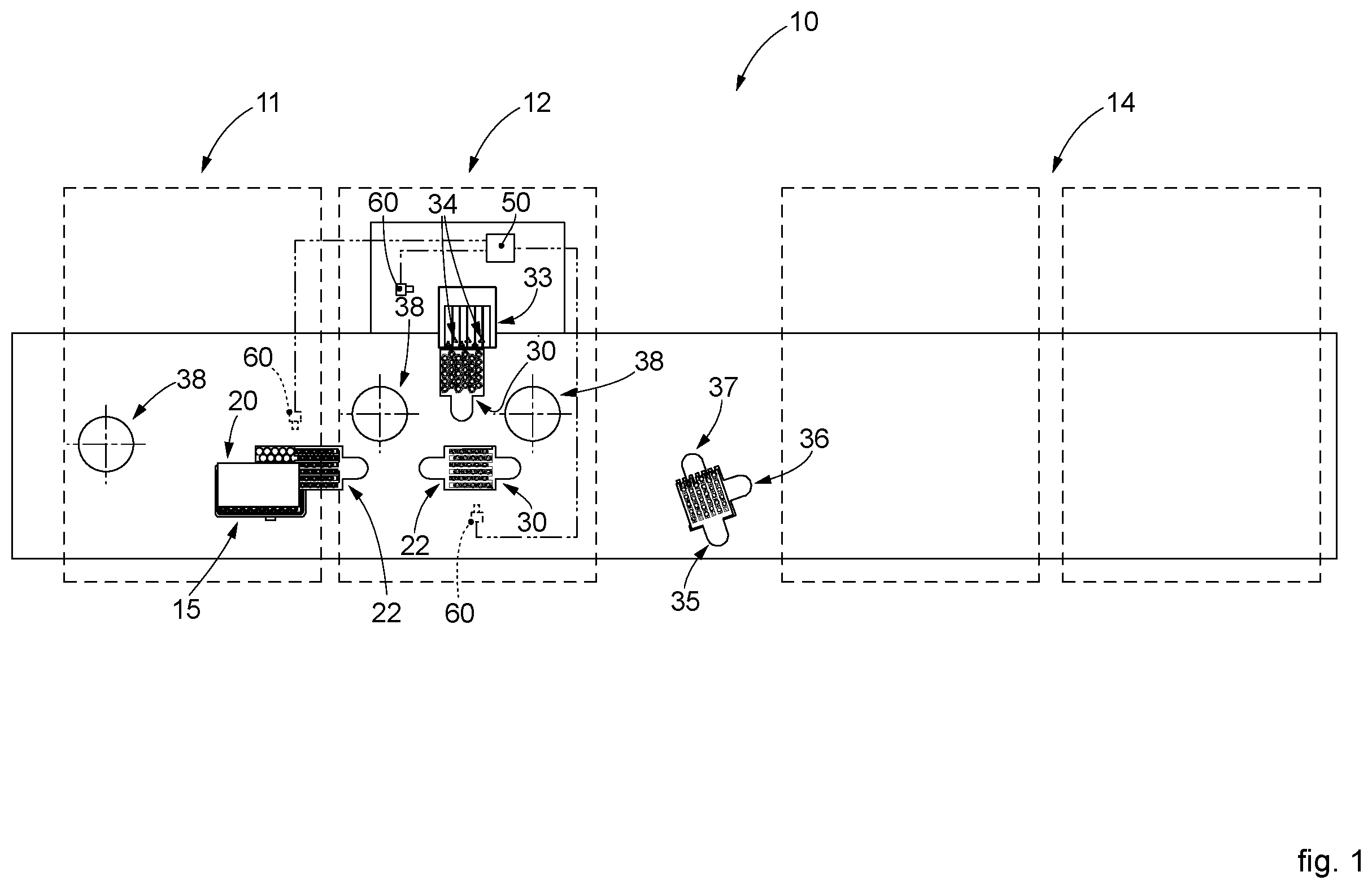 Patent US12139385 Figure 1 – Method to move containers in a line for processing said containers, and corresponding processing line