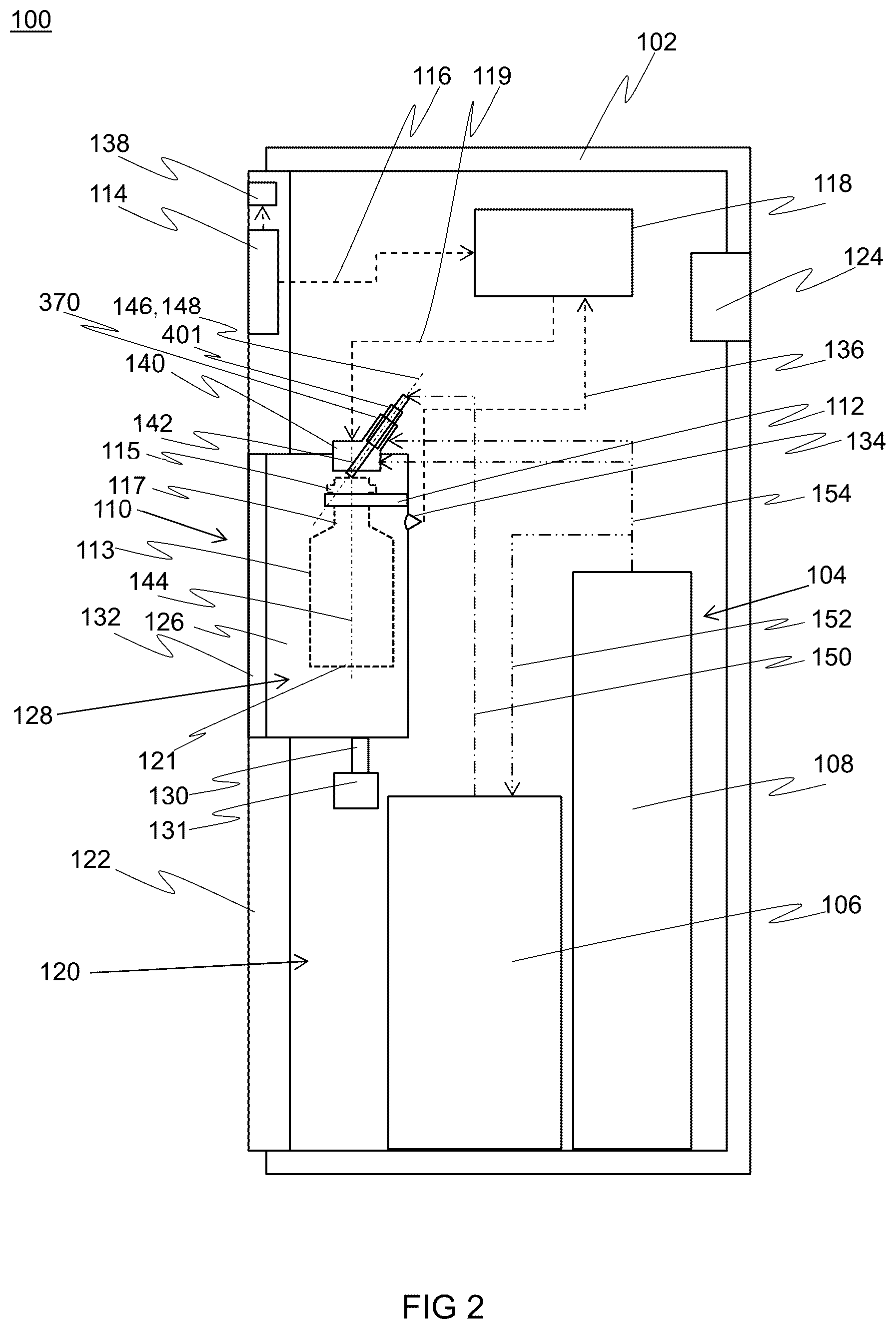 Patent US12139390 Figure 2 – Cartridge for connecting a beverage dispensing line and opening a valve; actuator for operating the cartridge