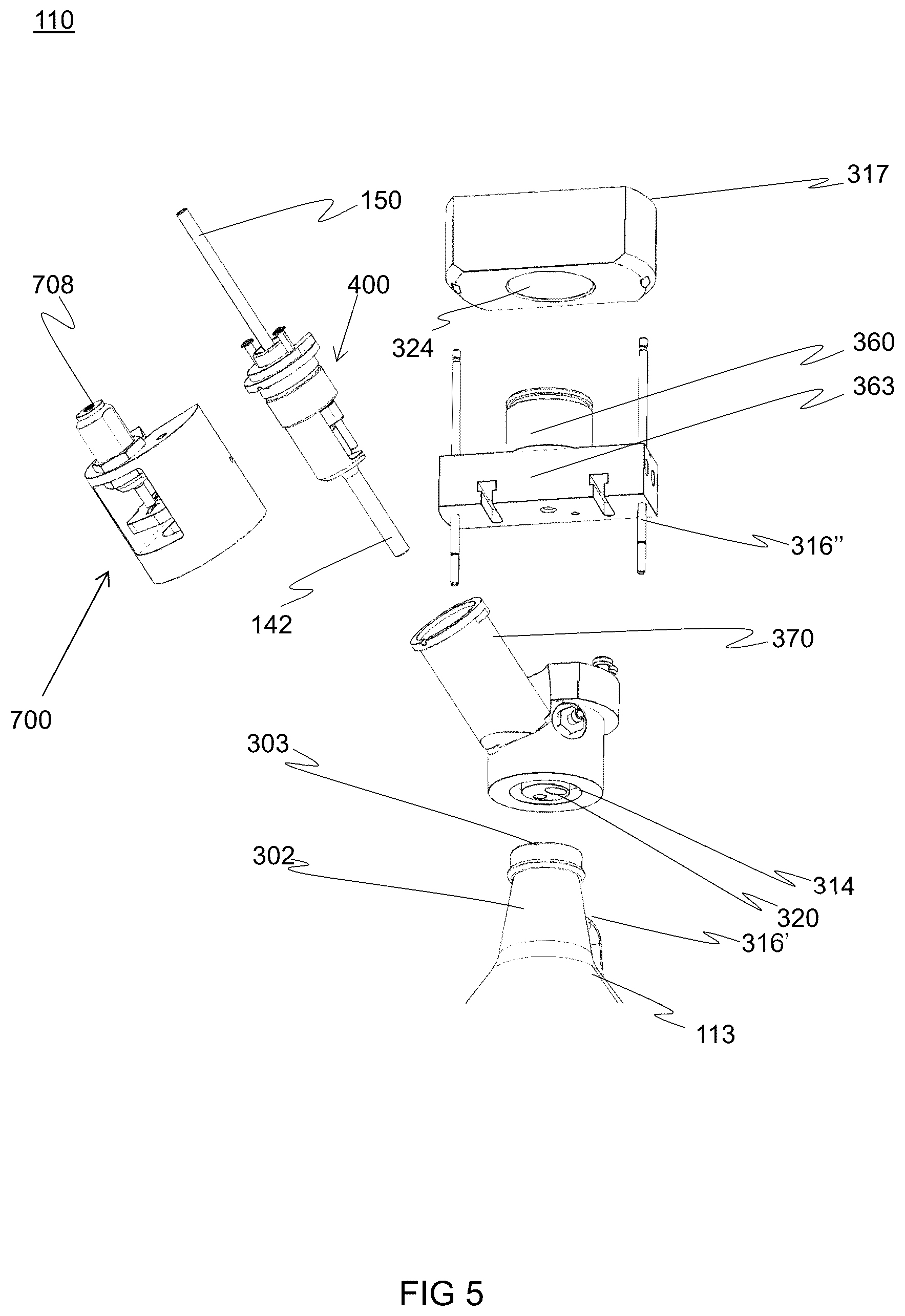 Patent US12139390 Figure 5 – Cartridge for connecting a beverage dispensing line and opening a valve; actuator for operating the cartridge