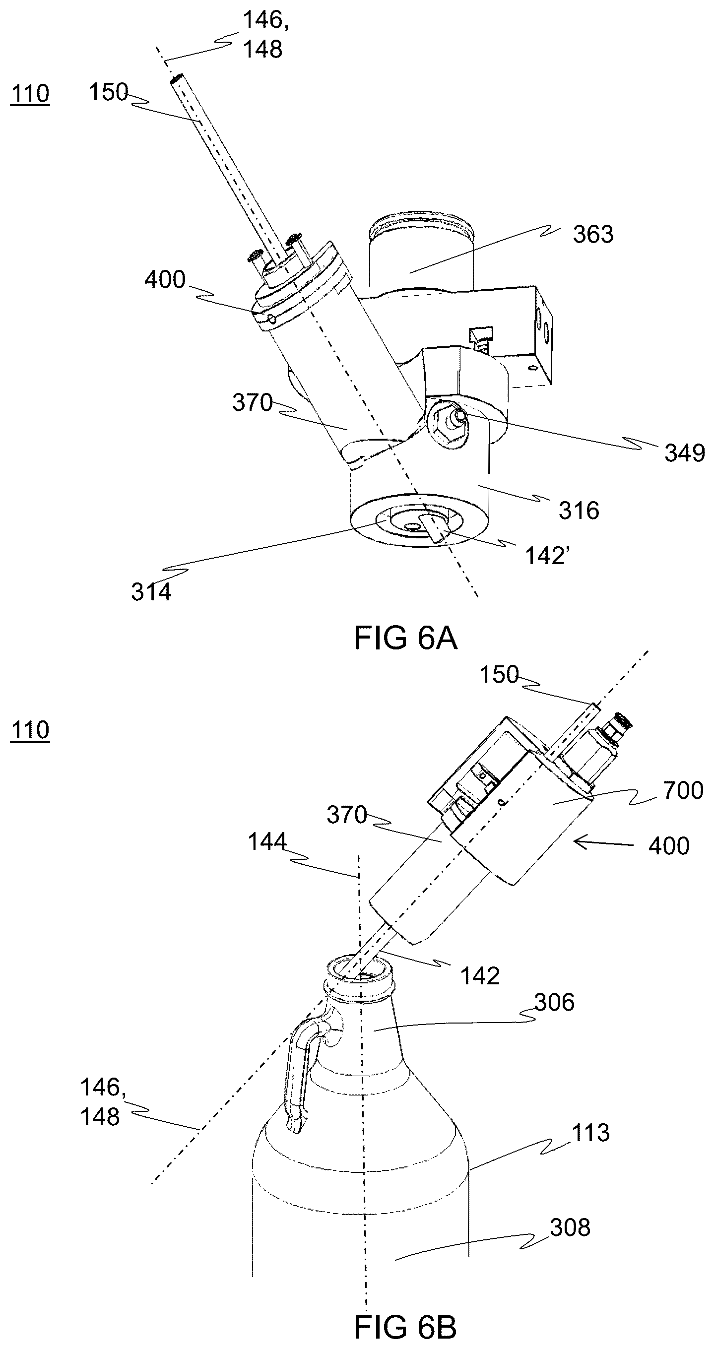 Patent US12139390 Figure 6 – Cartridge for connecting a beverage dispensing line and opening a valve; actuator for operating the cartridge