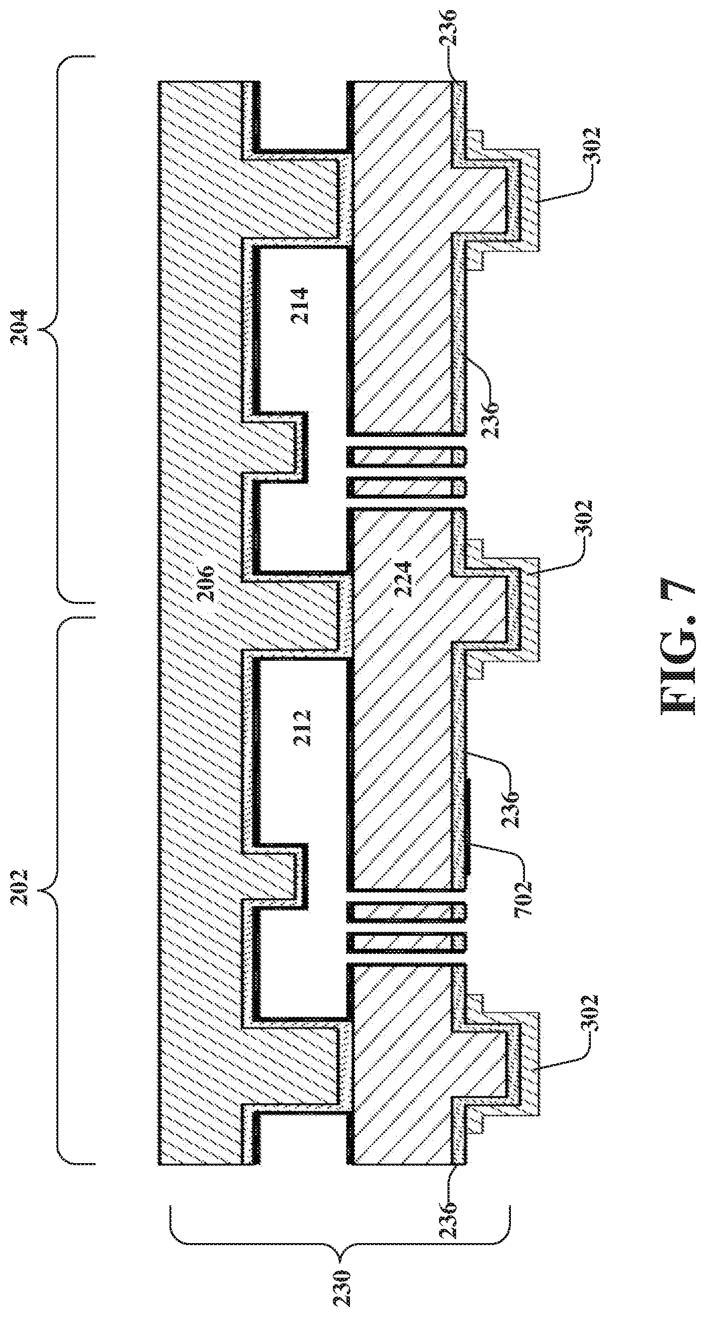 Patent US12139397 Figure 7 – Selective self-assembled monolayer patterning with sacrificial layer for devices