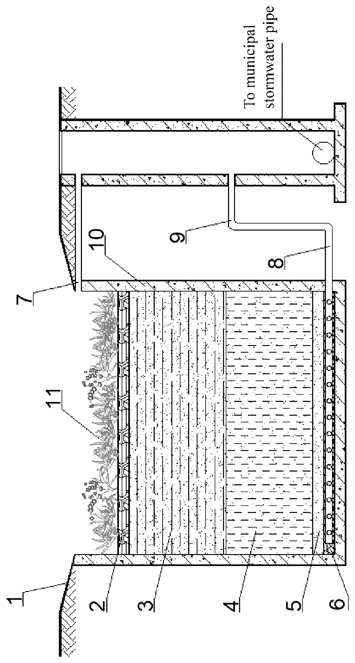 Patent US12139422 Figure 1 – Stormwater runoff treatment substrate comprising pyrite substrate layer and biochar substrate layer