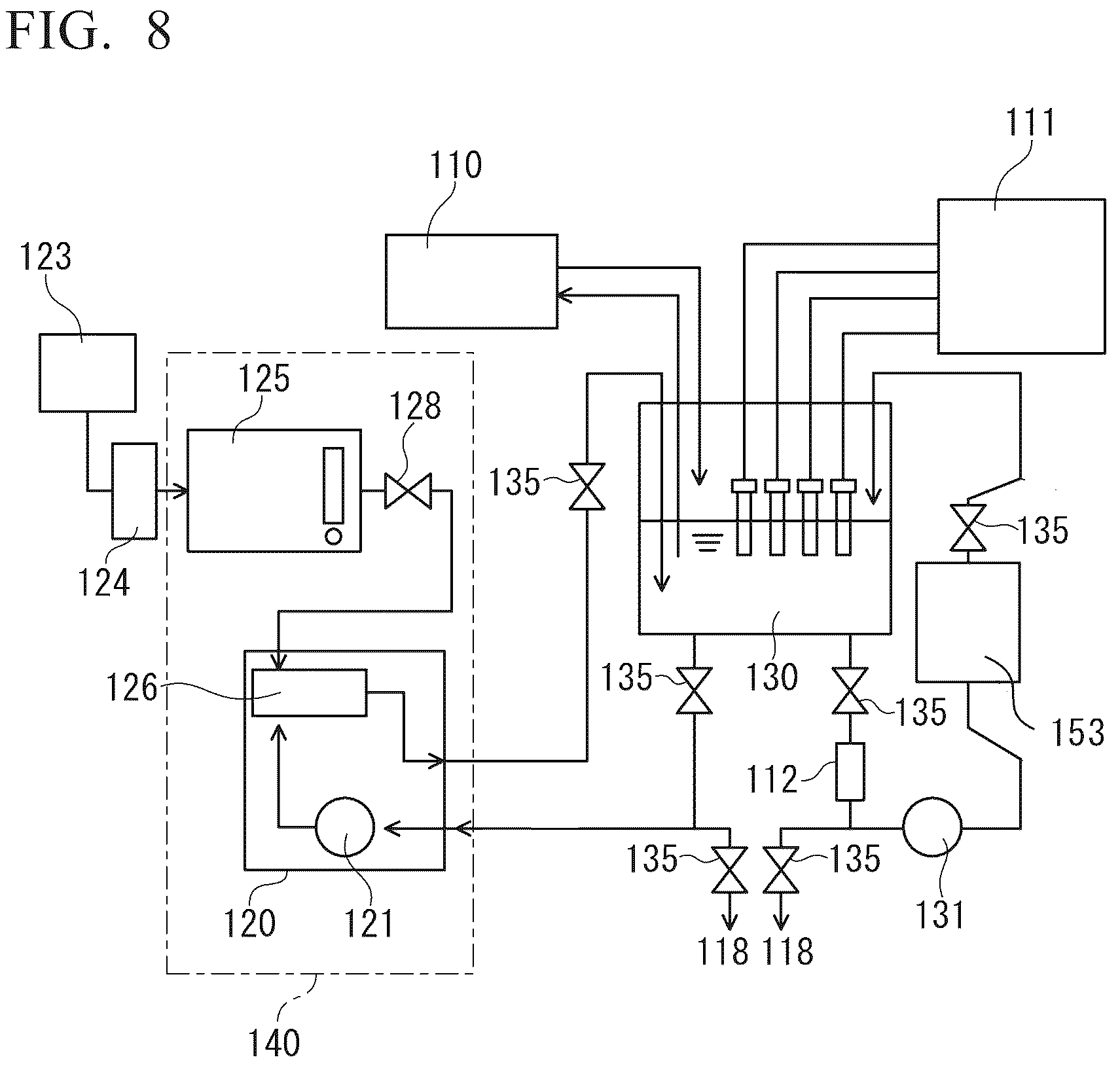 Patent US12139430 Figure 8 – Wash water processing apparatus and sterilization and water-purification apparatus, and wash water processing method