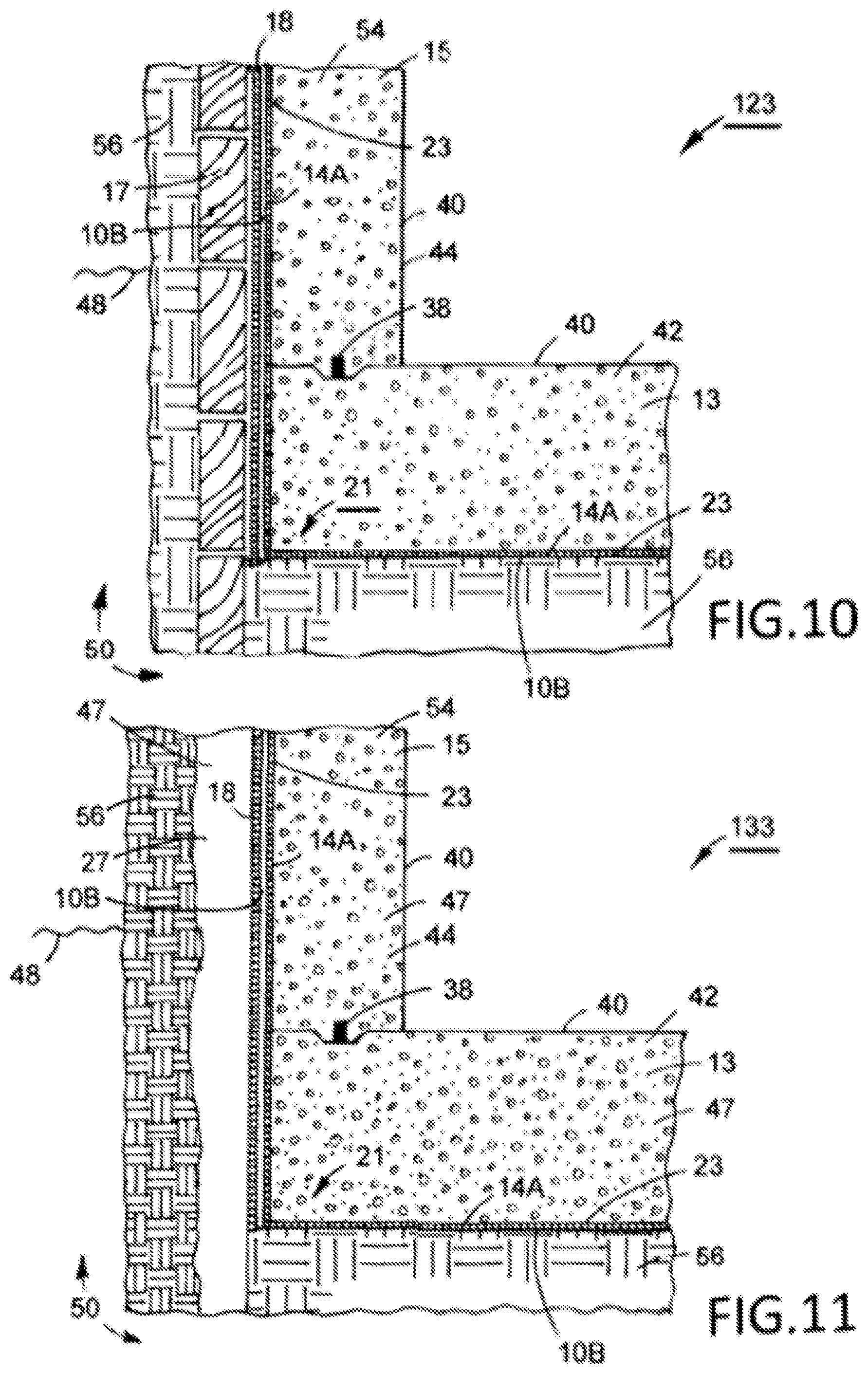 Patent US12139644 Figure 4 – Dual lap high strength adhesive for sheet membrane application, having reflectivity granular particle layer to fully bond to concrete/shotcrete, and a method of making, and using same
