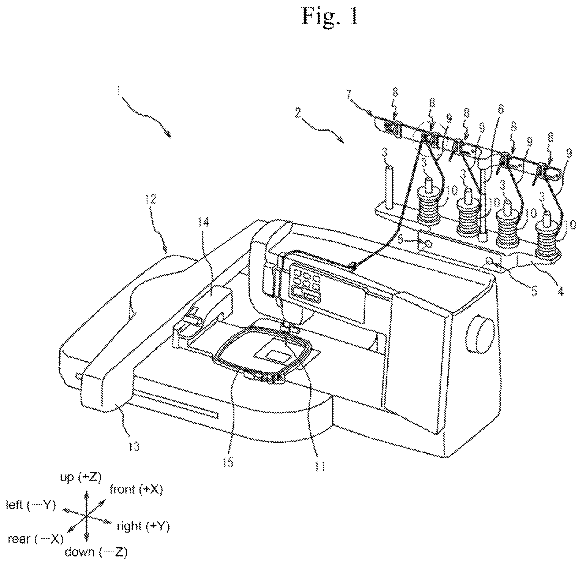 Patent US12139832 — Thread standing device and sewing machine — Figure 1