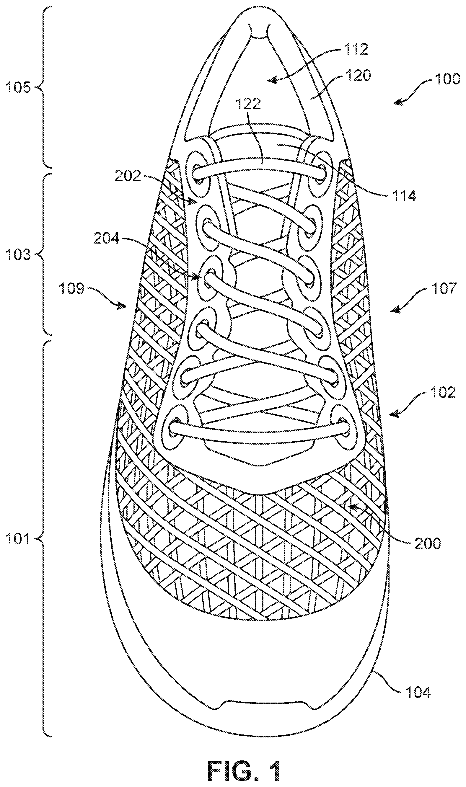 Patent US12139835 Figure 1 – Method of making article with ribbon structure and embroidered edges