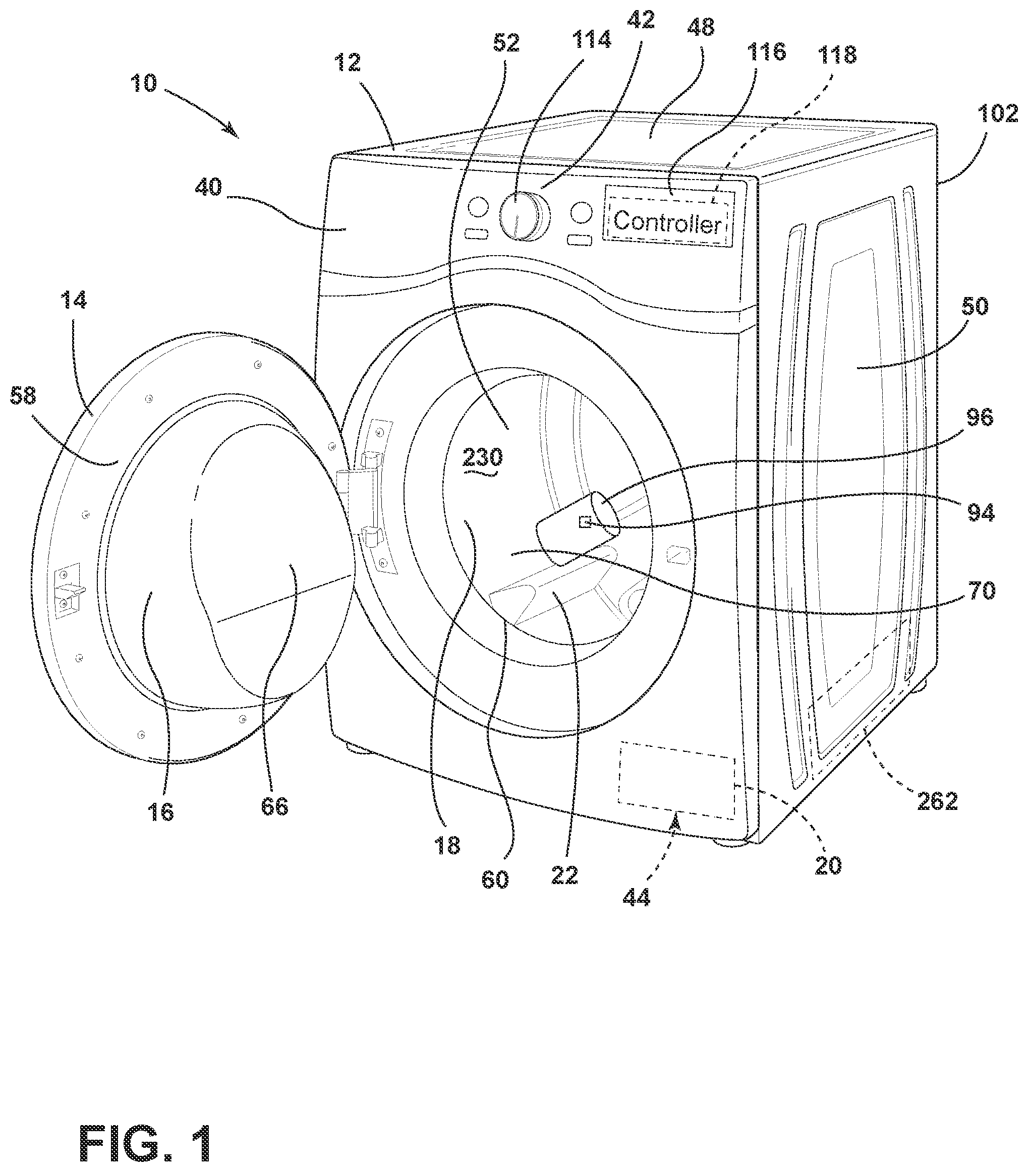 Patent US12139843 Figure 1 – Foreign substrate collector for a laundry appliance