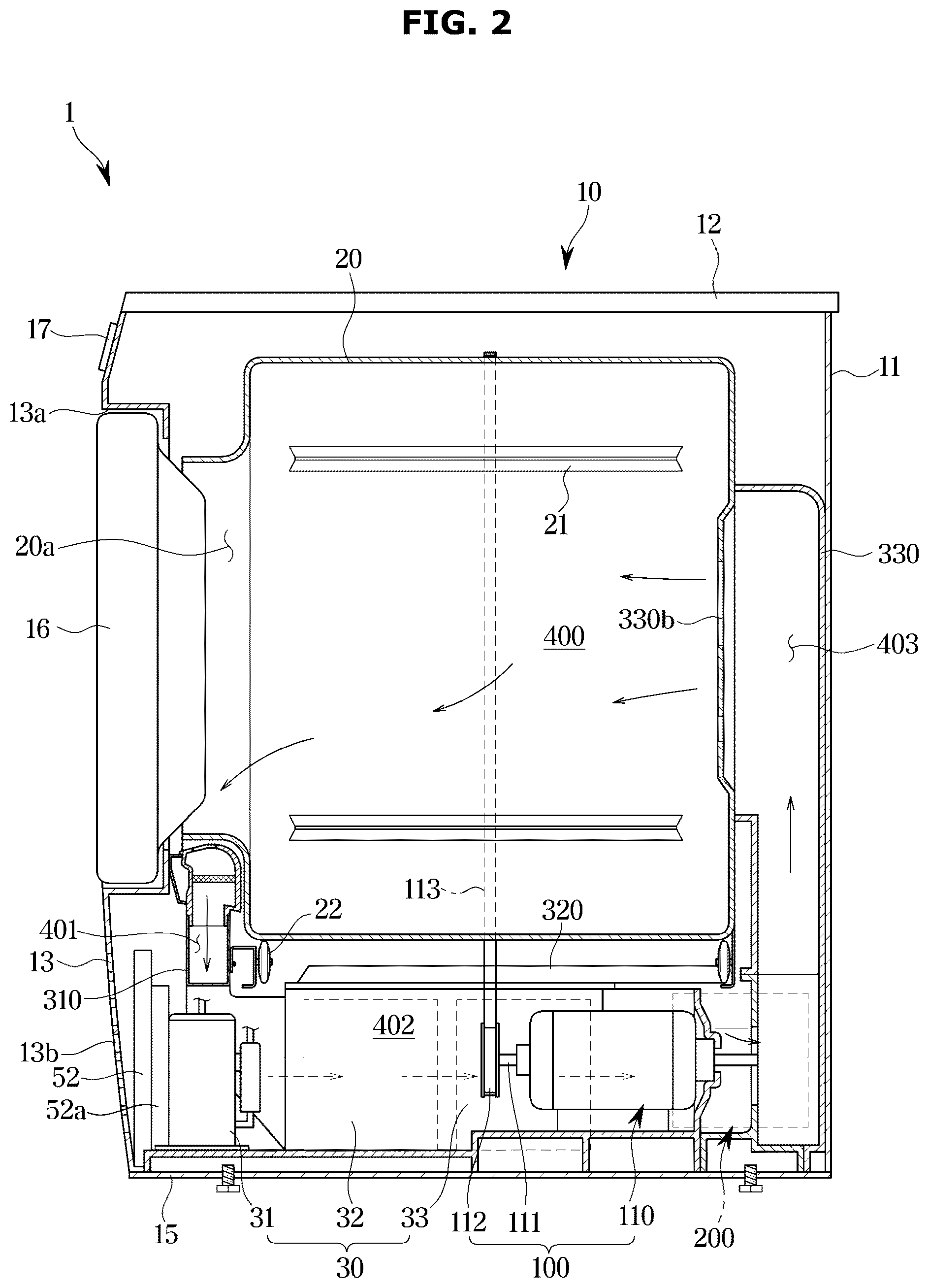 Patent US12139844 Figure 2 – Clothing dryer