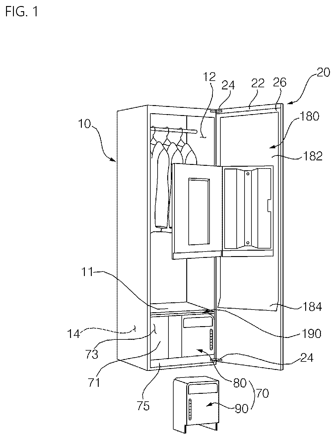 Patent US12139845 Figure 1 – Clothes treatment apparatus
