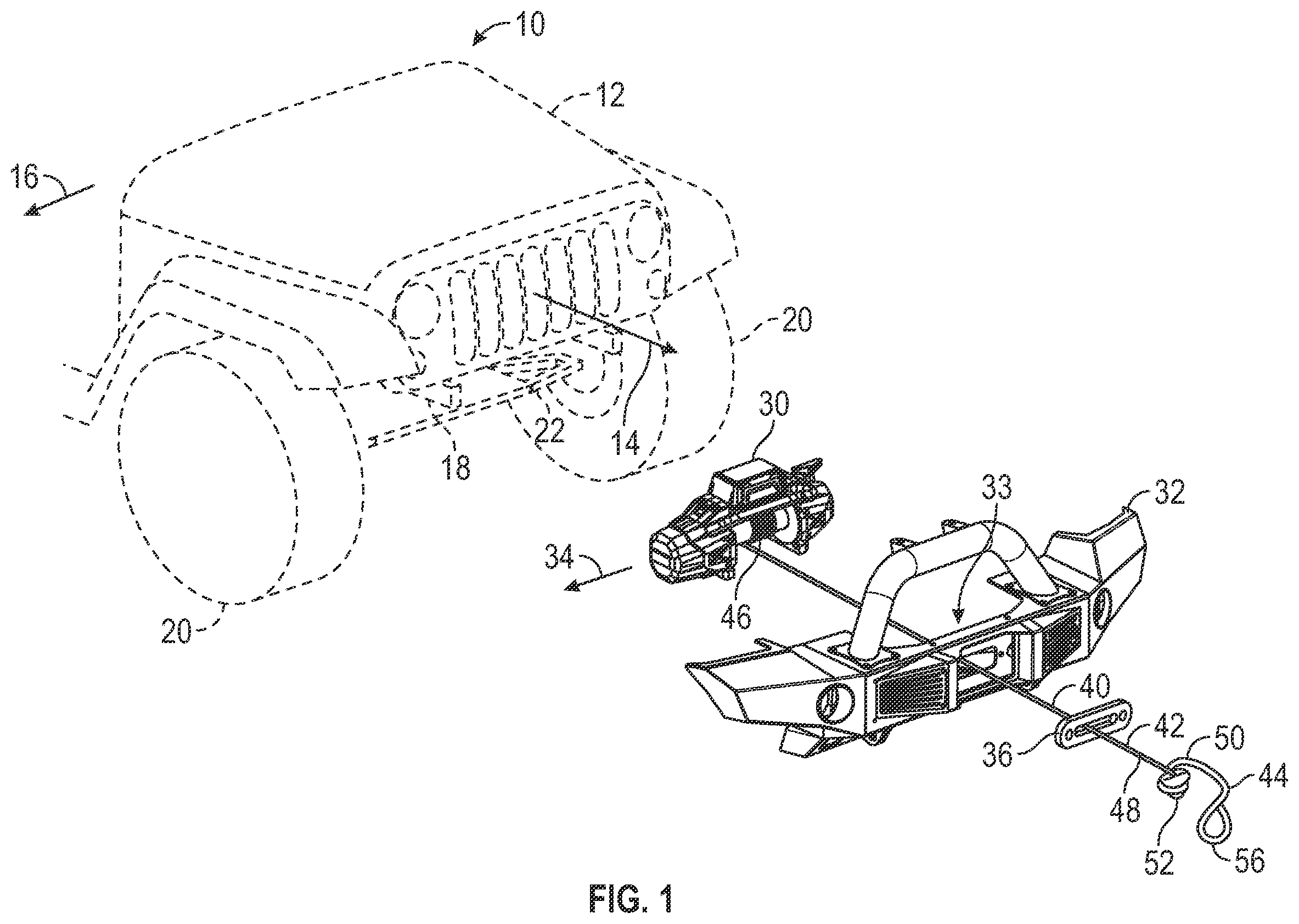 Patent US12139849 Figure 1 – Winch line for soft shackling