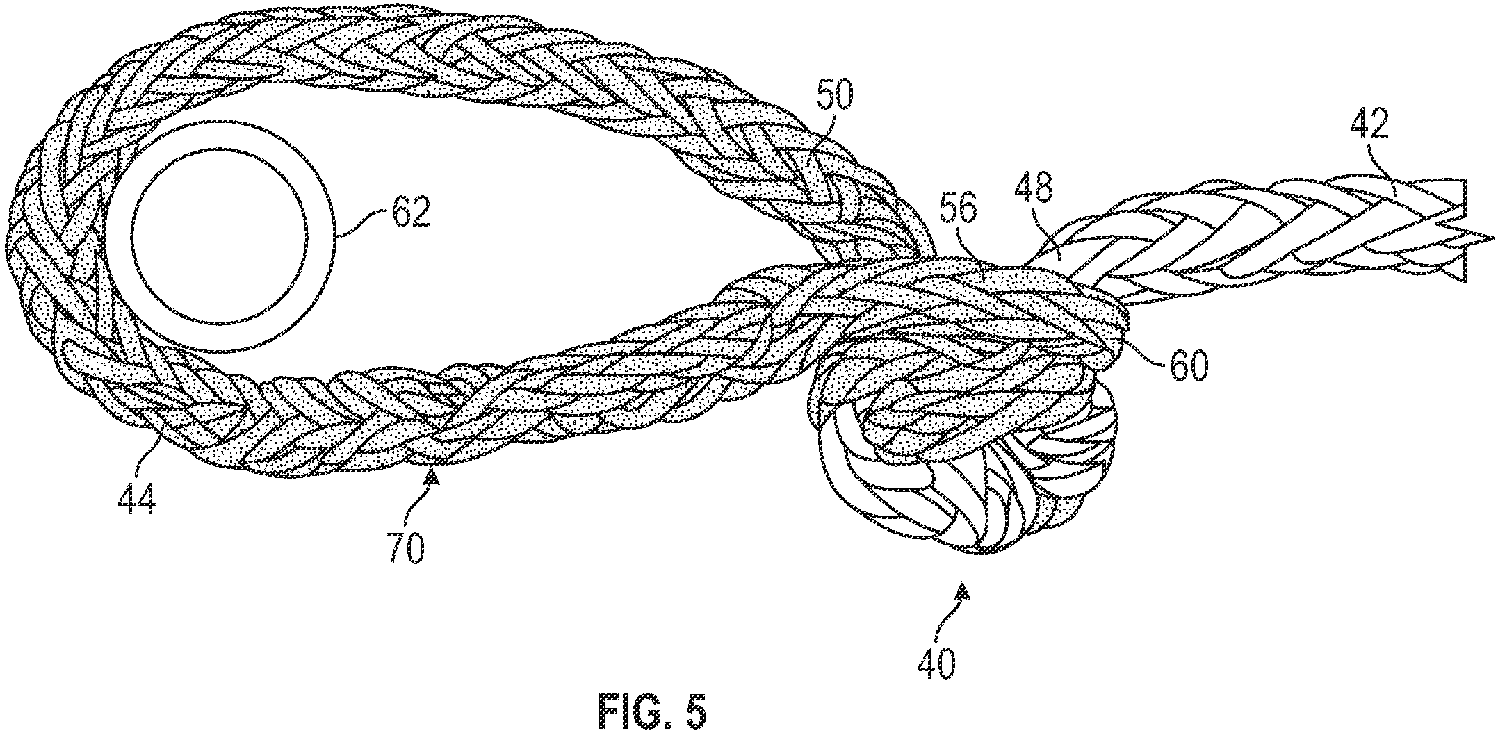 Patent US12139849 Figure 5 – Winch line for soft shackling