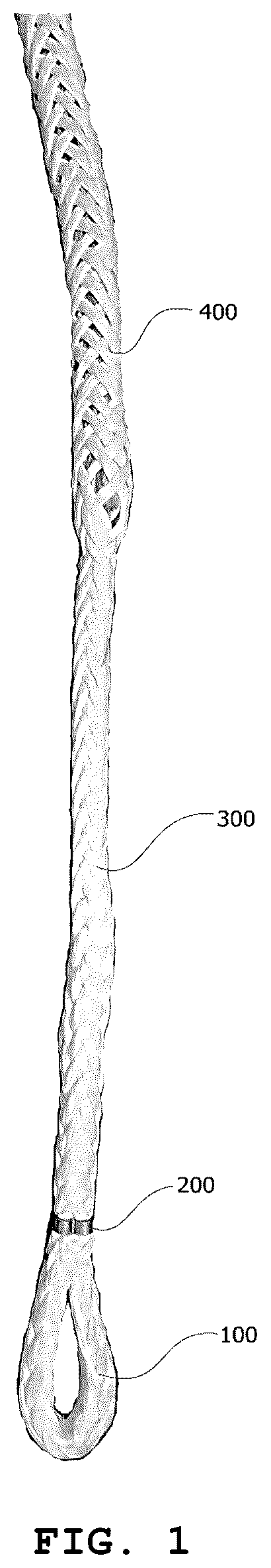 Patent US12139850 Figure 1 – Rope for trawl nets with high-strength eye-splice