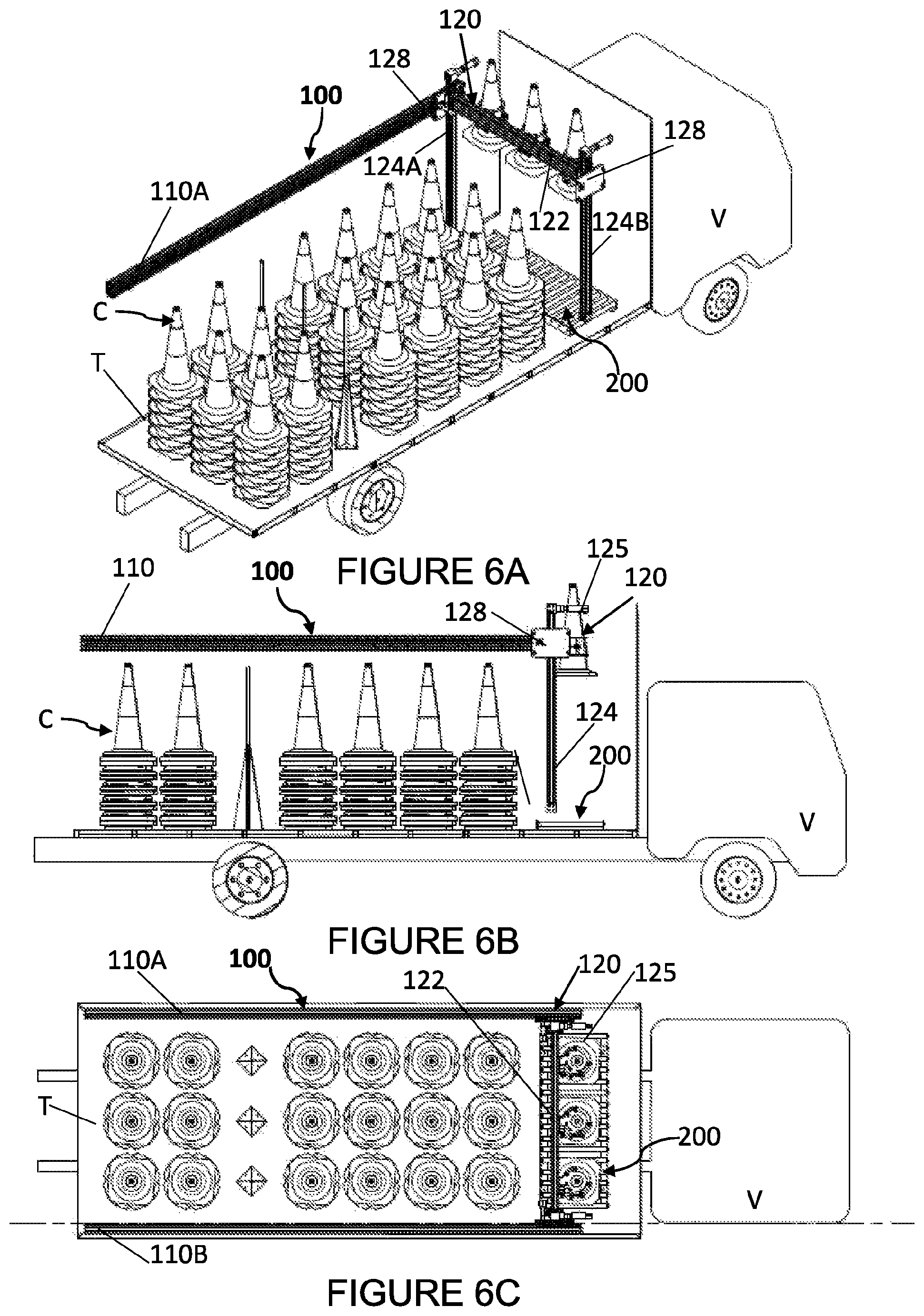 Patent US12139864 Figure 4 – Vehicle mounted system for deploying and retrieving traffic barriers
