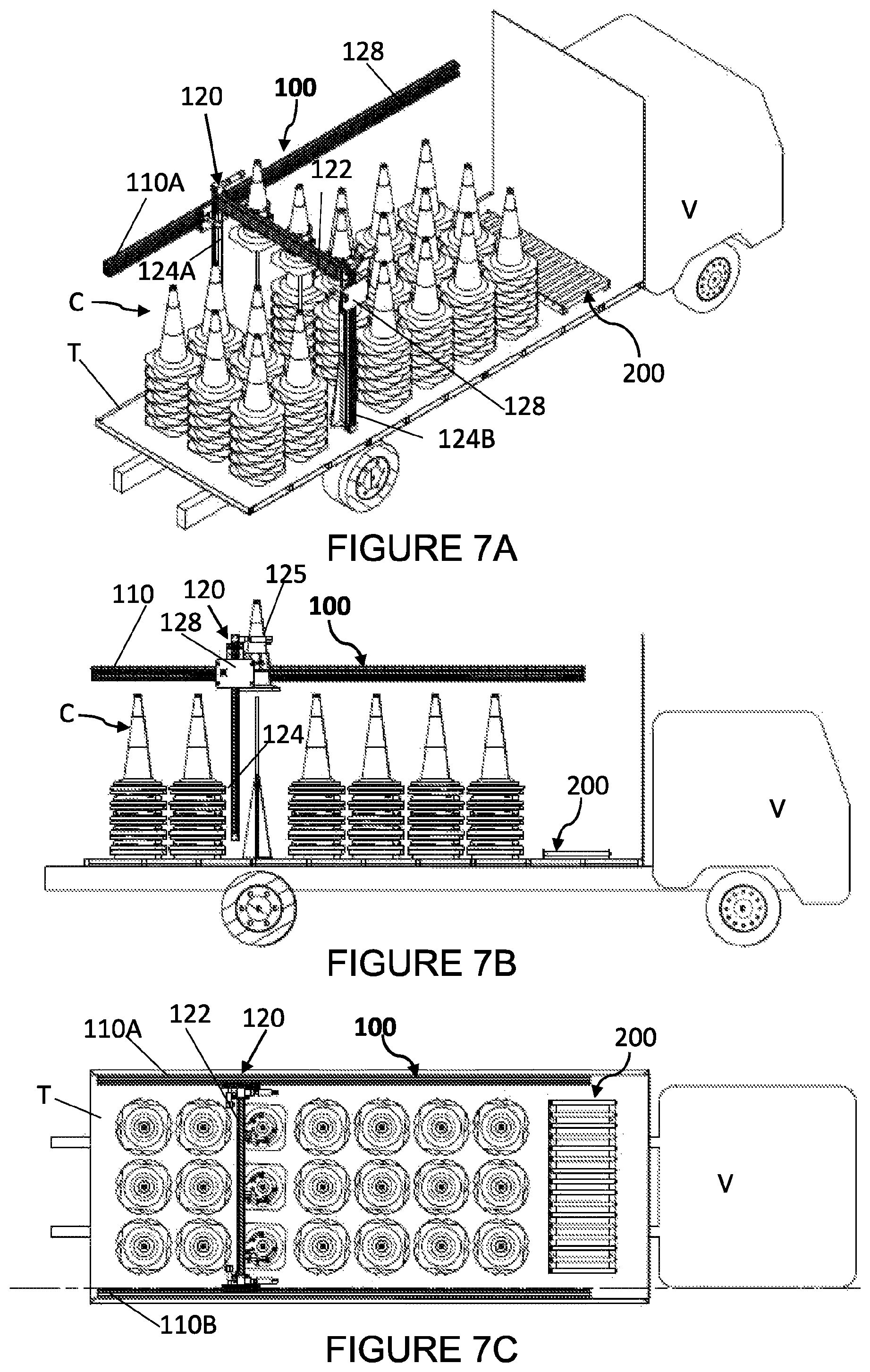 Patent US12139864 Figure 5 – Vehicle mounted system for deploying and retrieving traffic barriers
