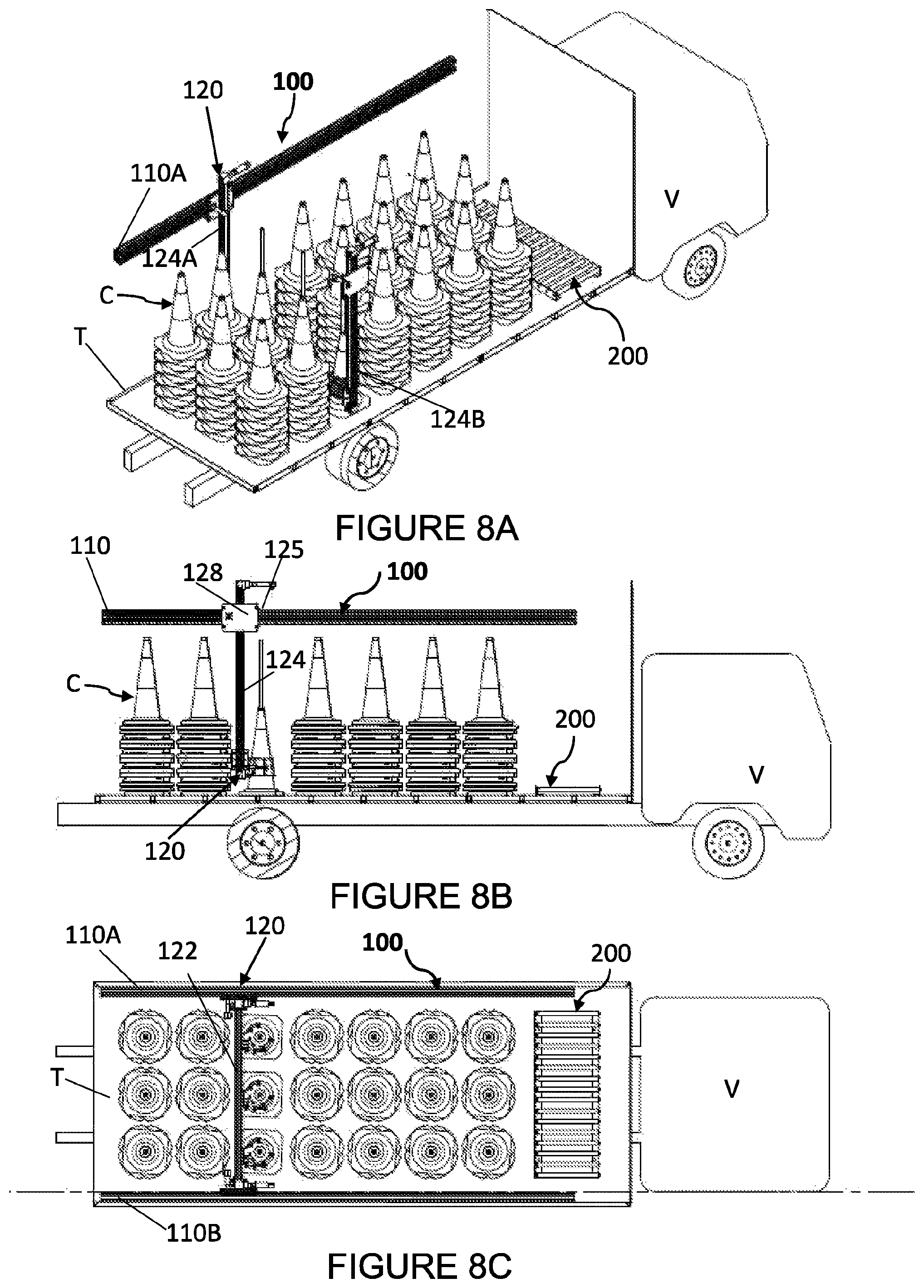 Patent US12139864 Figure 6 – Vehicle mounted system for deploying and retrieving traffic barriers
