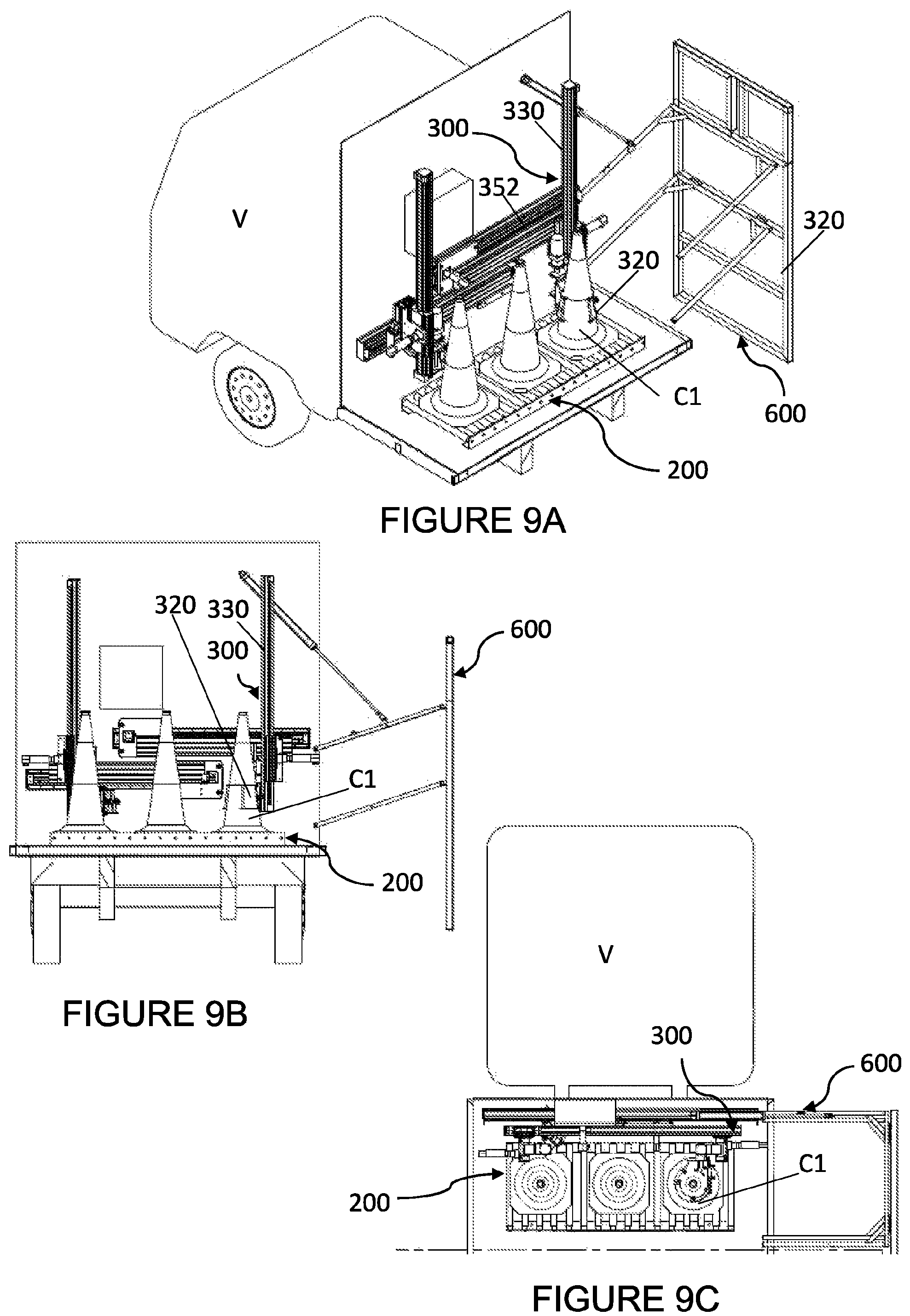 Patent US12139864 Figure 7 – Vehicle mounted system for deploying and retrieving traffic barriers