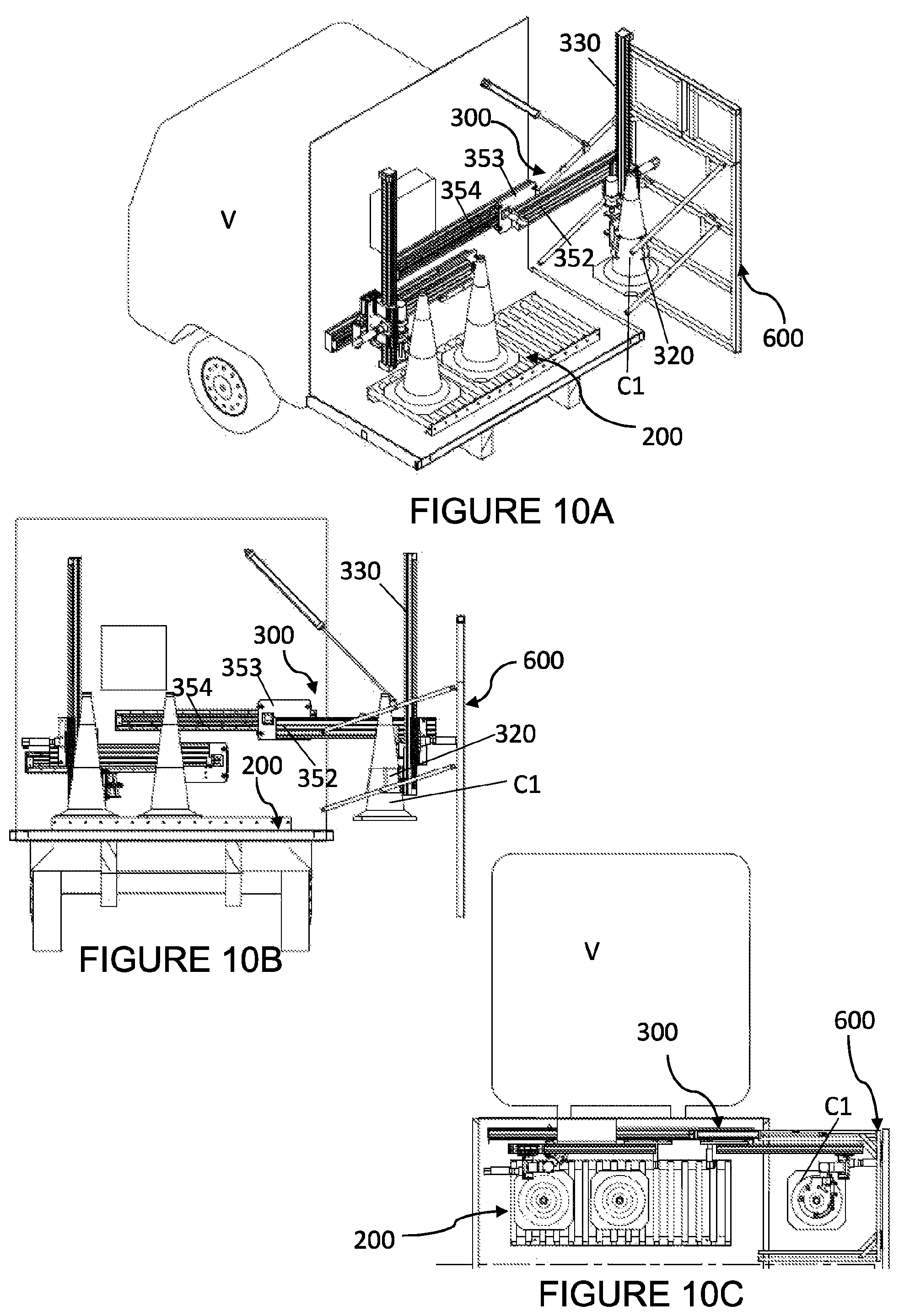 Patent US12139864 Figure 8 – Vehicle mounted system for deploying and retrieving traffic barriers