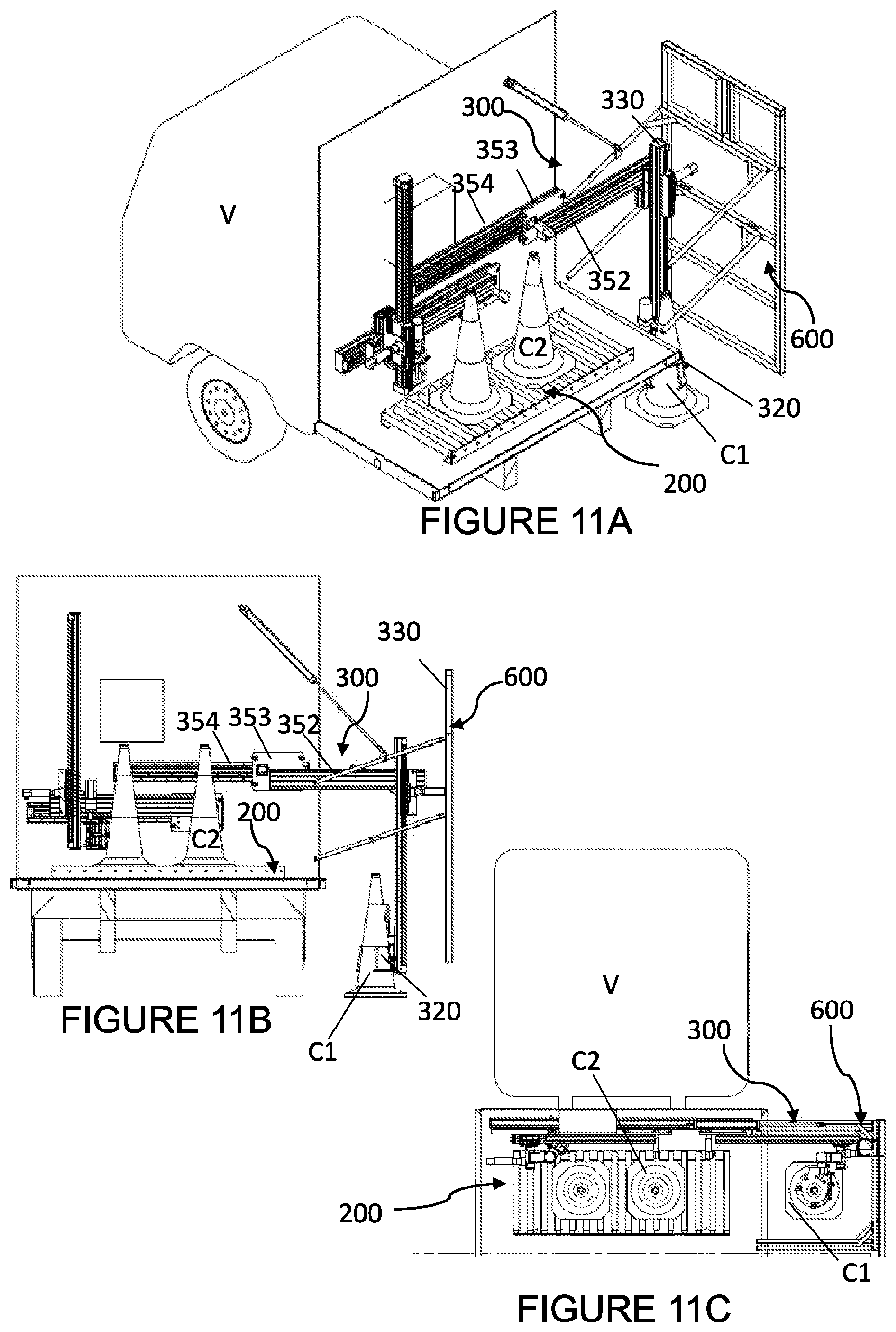 Patent US12139864 Figure 9 – Vehicle mounted system for deploying and retrieving traffic barriers