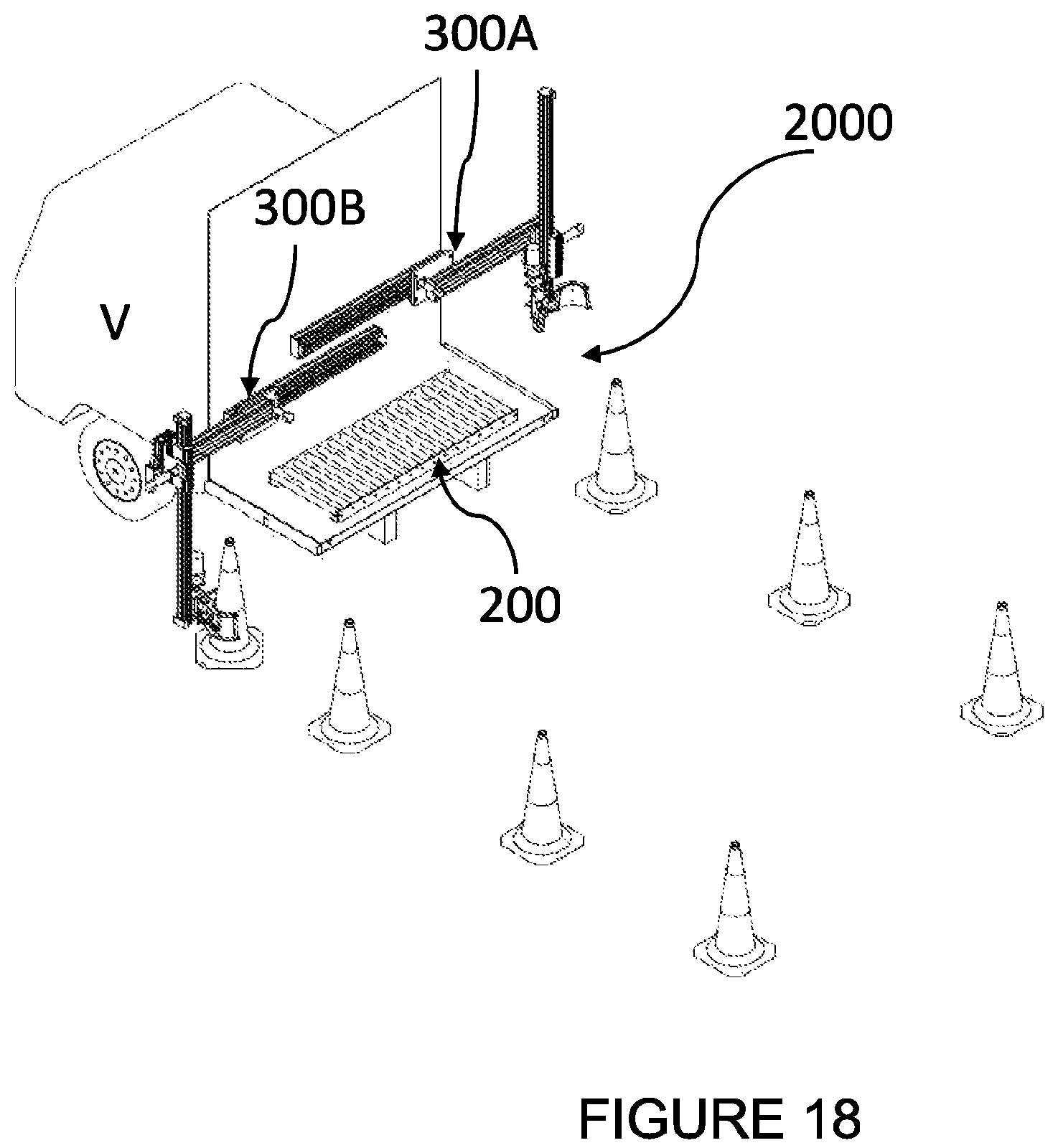 Patent US12139864 Figure 15 – Vehicle mounted system for deploying and retrieving traffic barriers