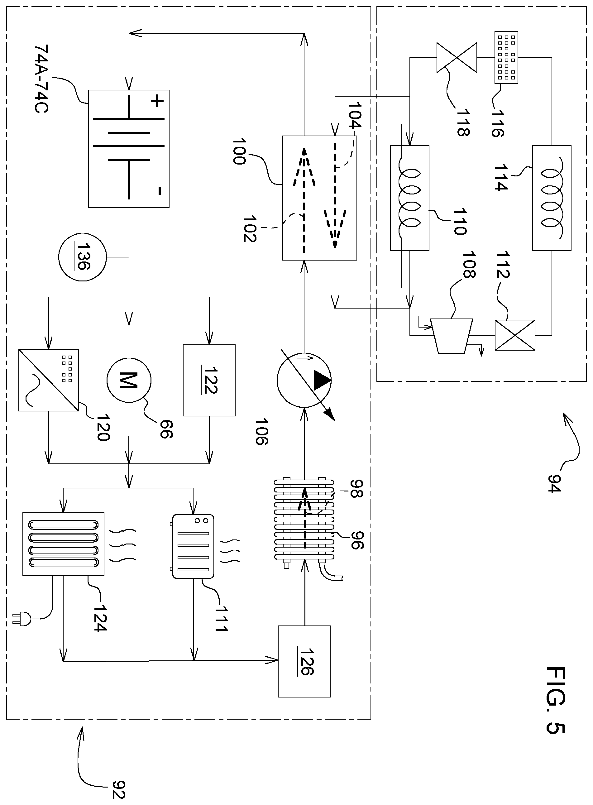 Patent US12139886 Figure 5 – Integrated vehicle and battery thermal management of an electric excavator